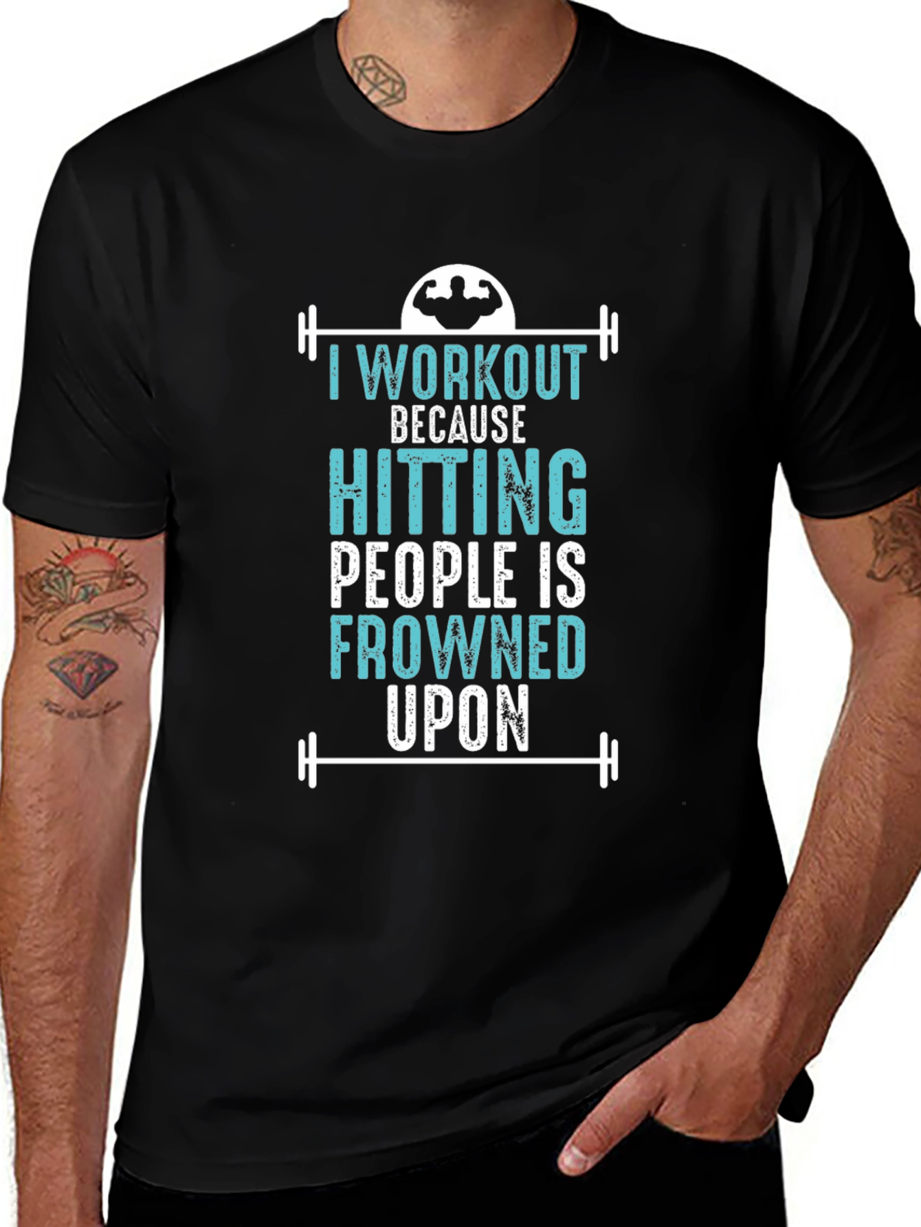 Variant 27 of Workout Humor Graphic Tee - Hitting People is Frowned Upon