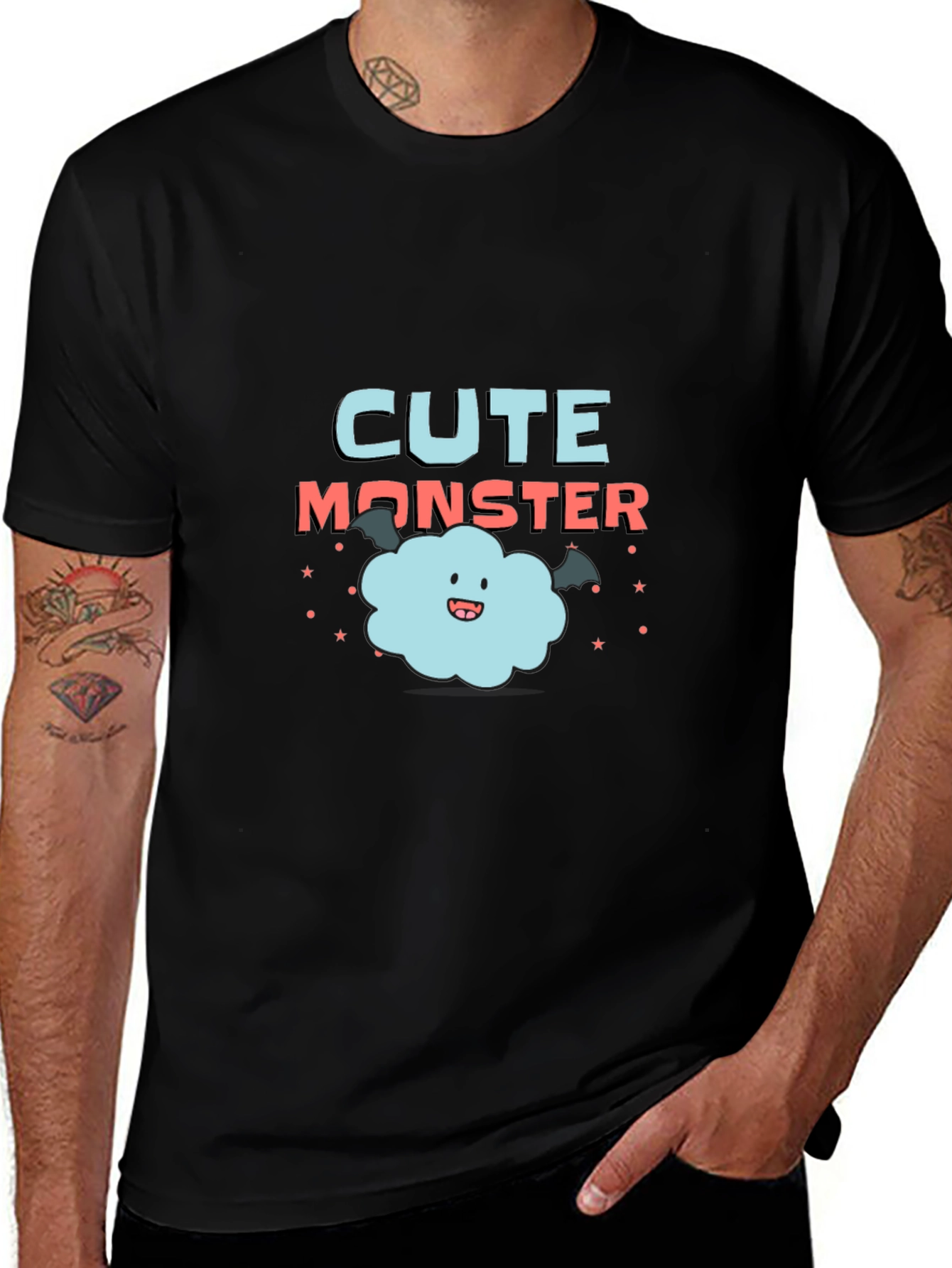 Variant 11 of Cute Monster Graphic Tee - Black Cotton T-Shirt