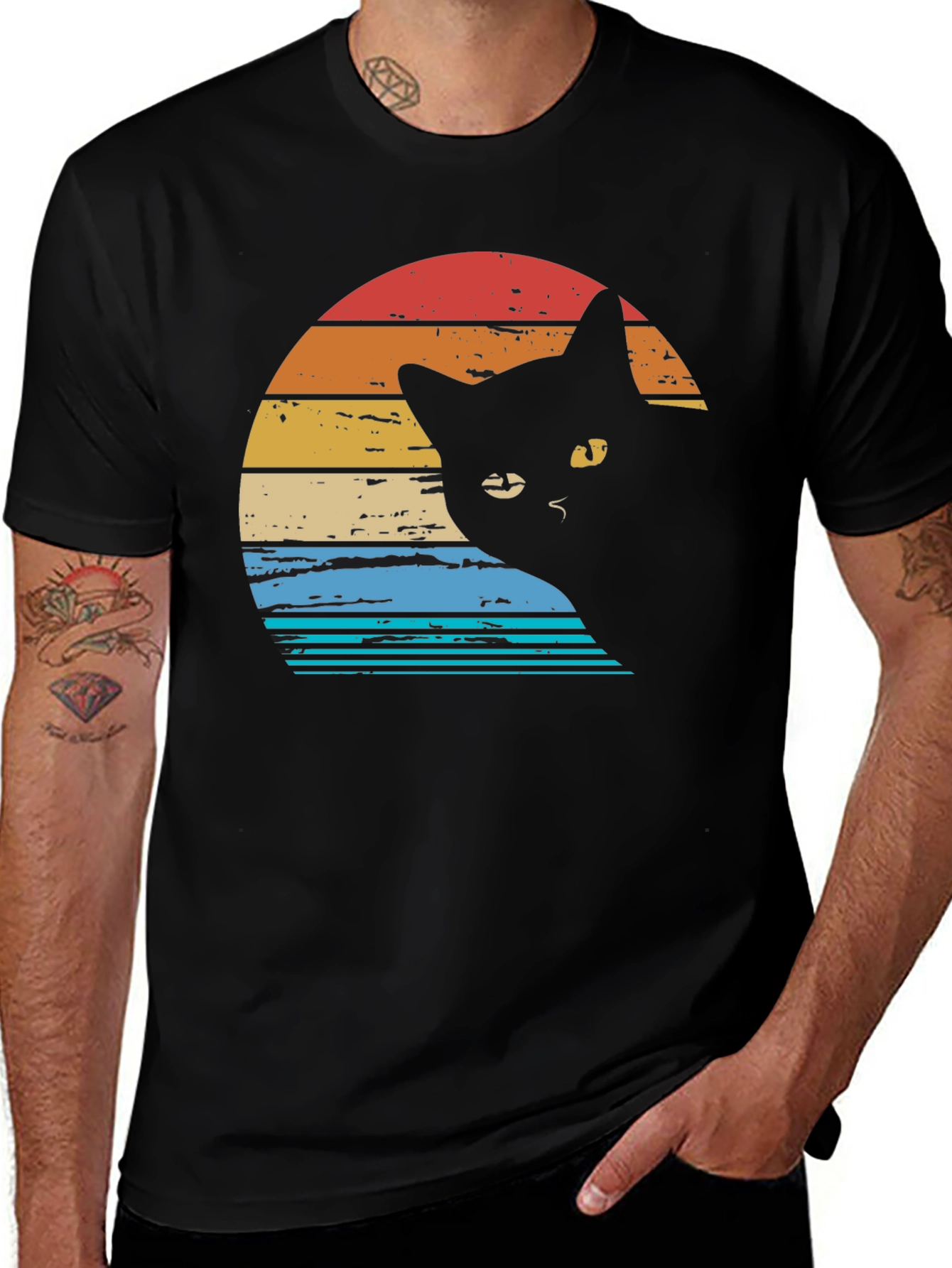 Variant 7 of Retro Cat Sunset T-Shirt - Vintage Style Graphic Tee