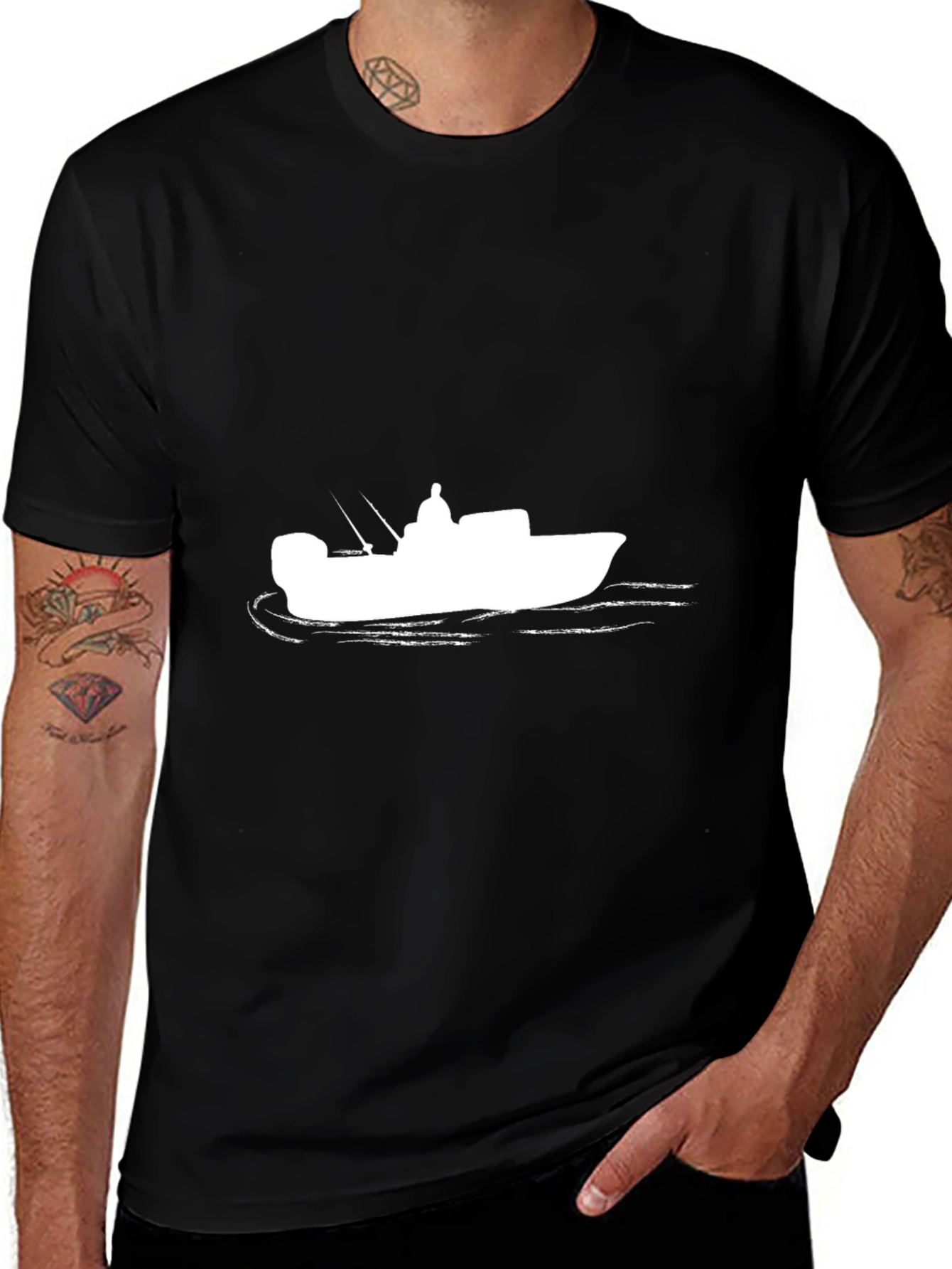 Variant 30 of Black T-Shirt with Boat Graphic
