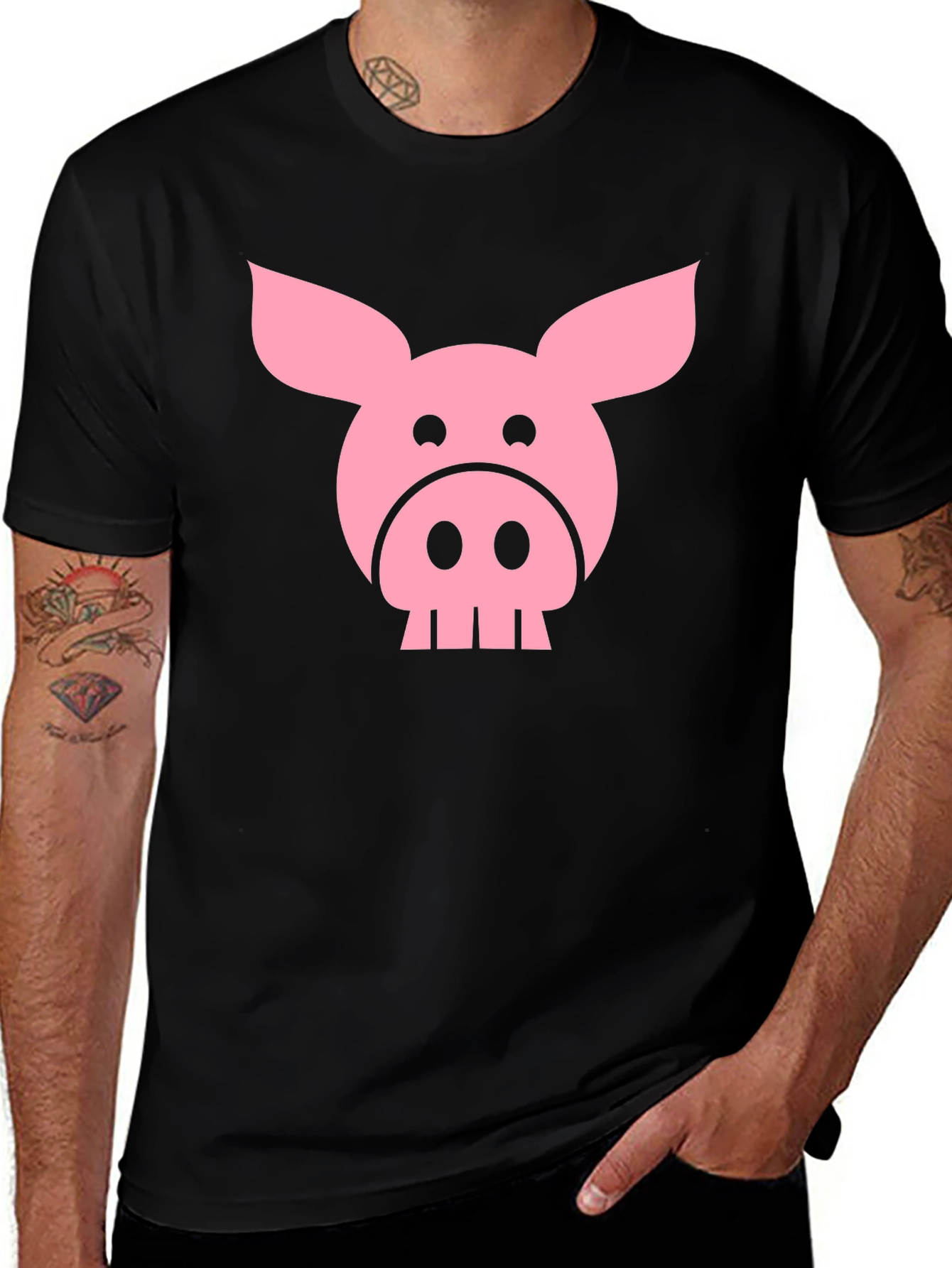 Variant 11 of Funny Pig Face Graphic T-Shirt - Black
