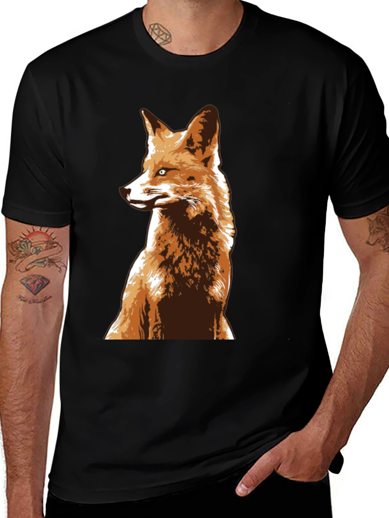 Variant 9 of Fox Graphic Black T-Shirt - Cool Animal Tee