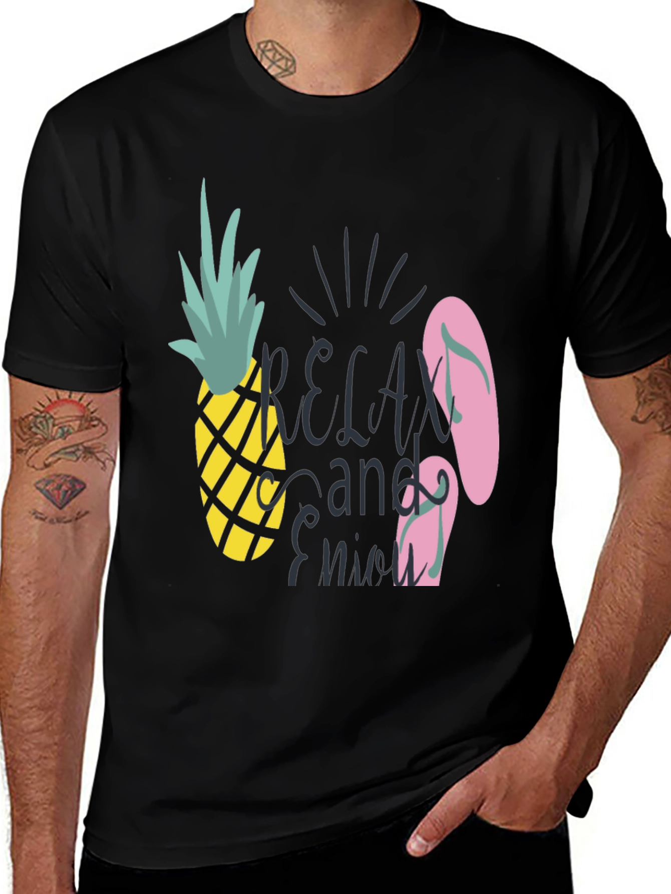 Variant 20 of Relax and Enjoy Graphic Tee - Pineapple & Flip Flops