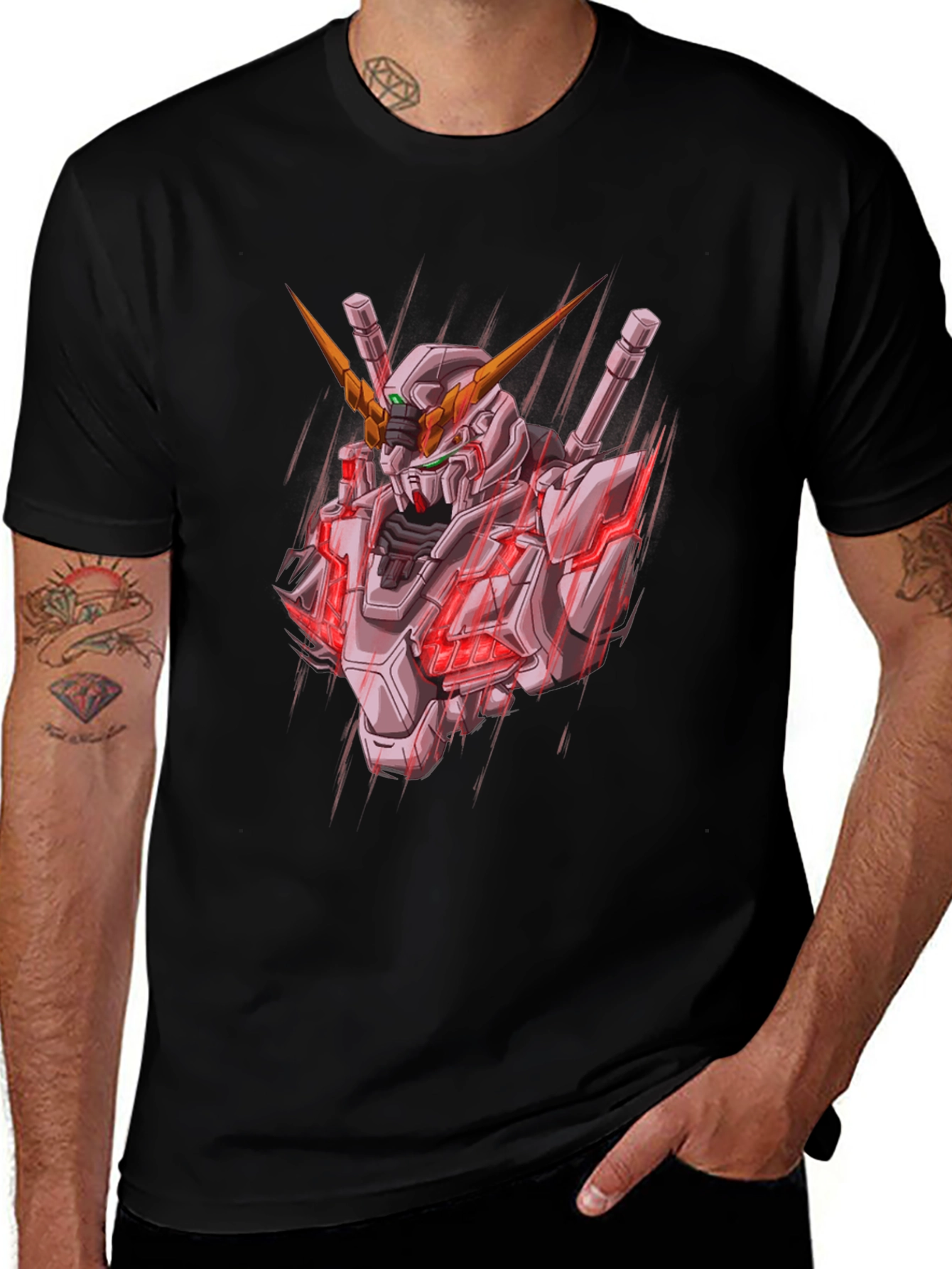 Variant 11 of Gundam Robot Graphic Print T-Shirt - Black
