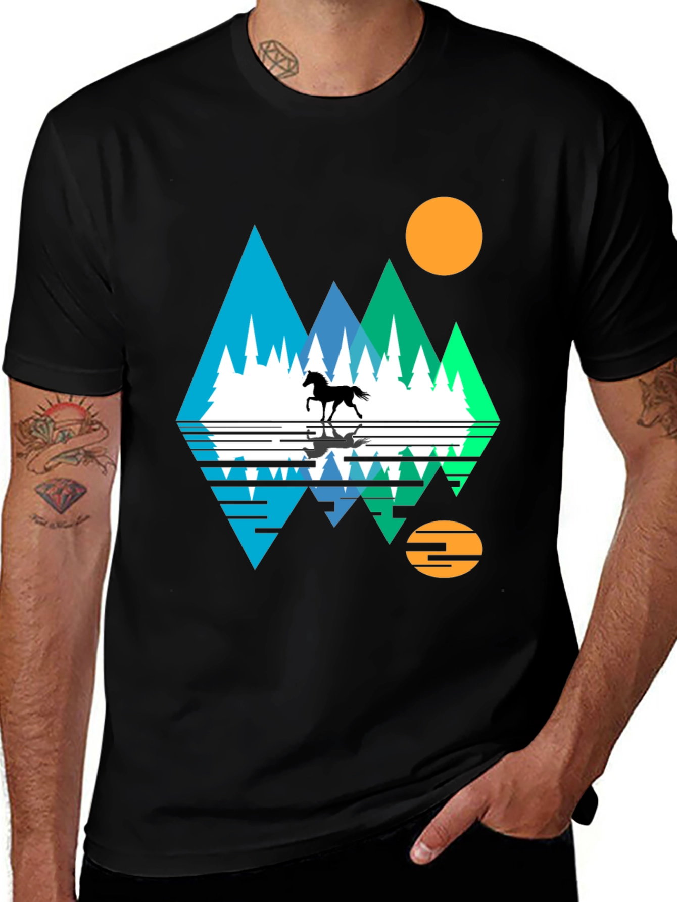 Variant 30 of Geometric Horse & Mountain Graphic Tee