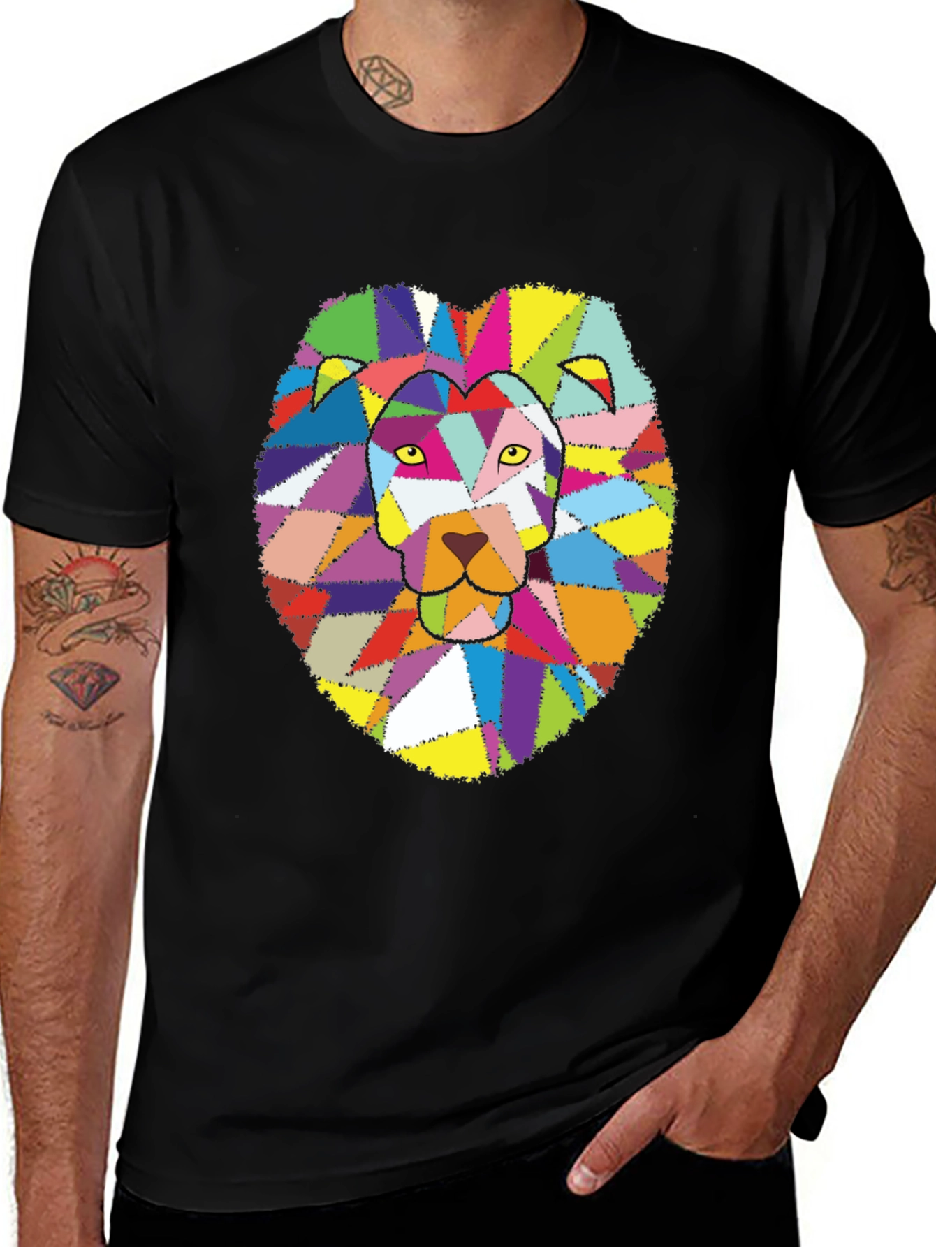 Variant 17 of Geometric Lion Graphic T-Shirt - Vivid Colorful Design