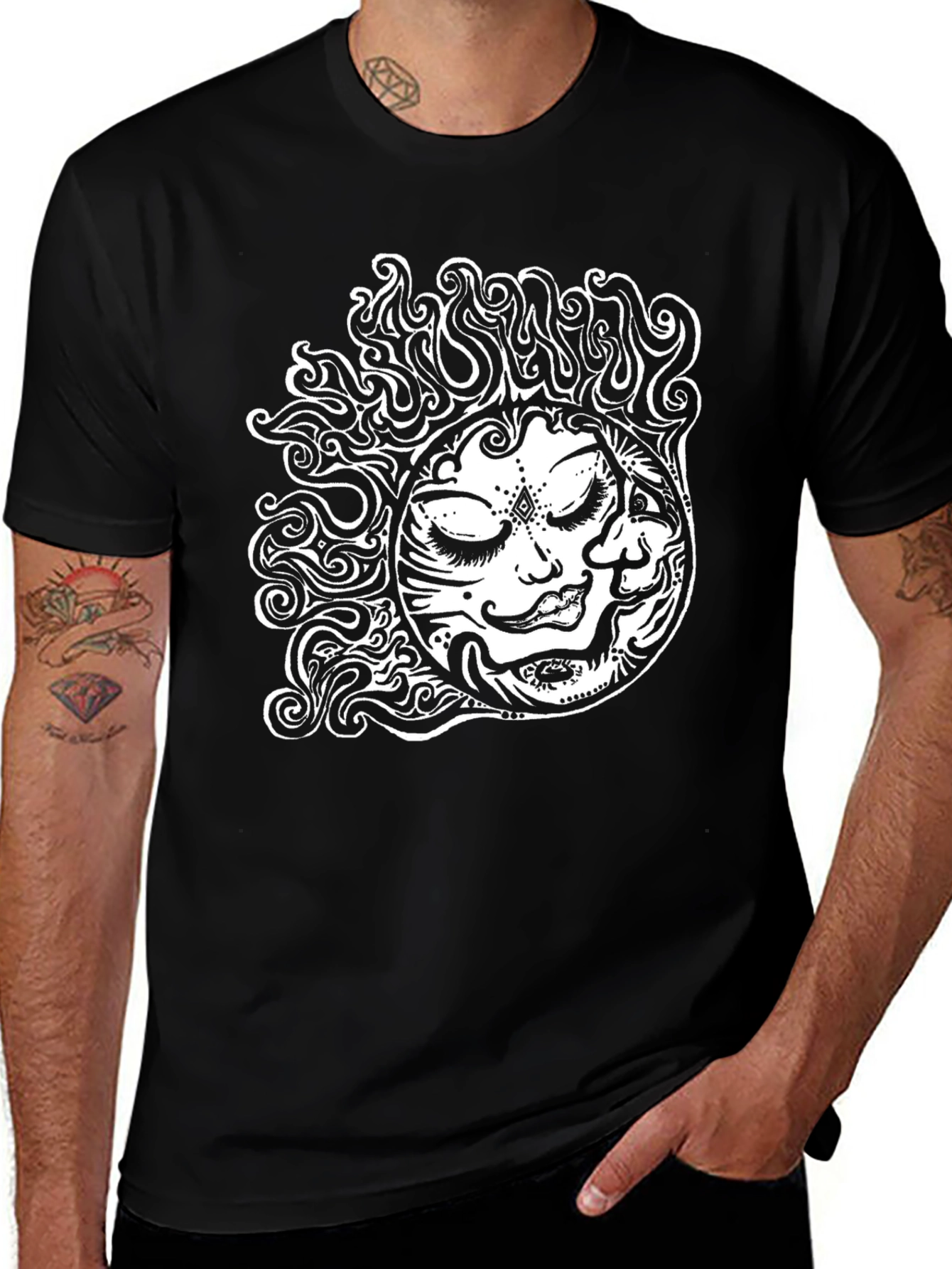 Variant 29 of Black T-Shirt with Psychedelic Sun Design