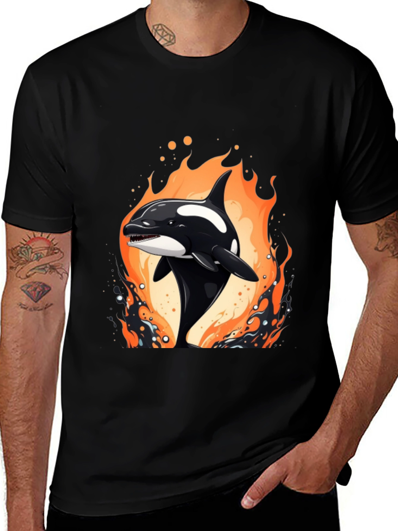 Variant 7 of Orca in Flames Graphic T-Shirt - Black