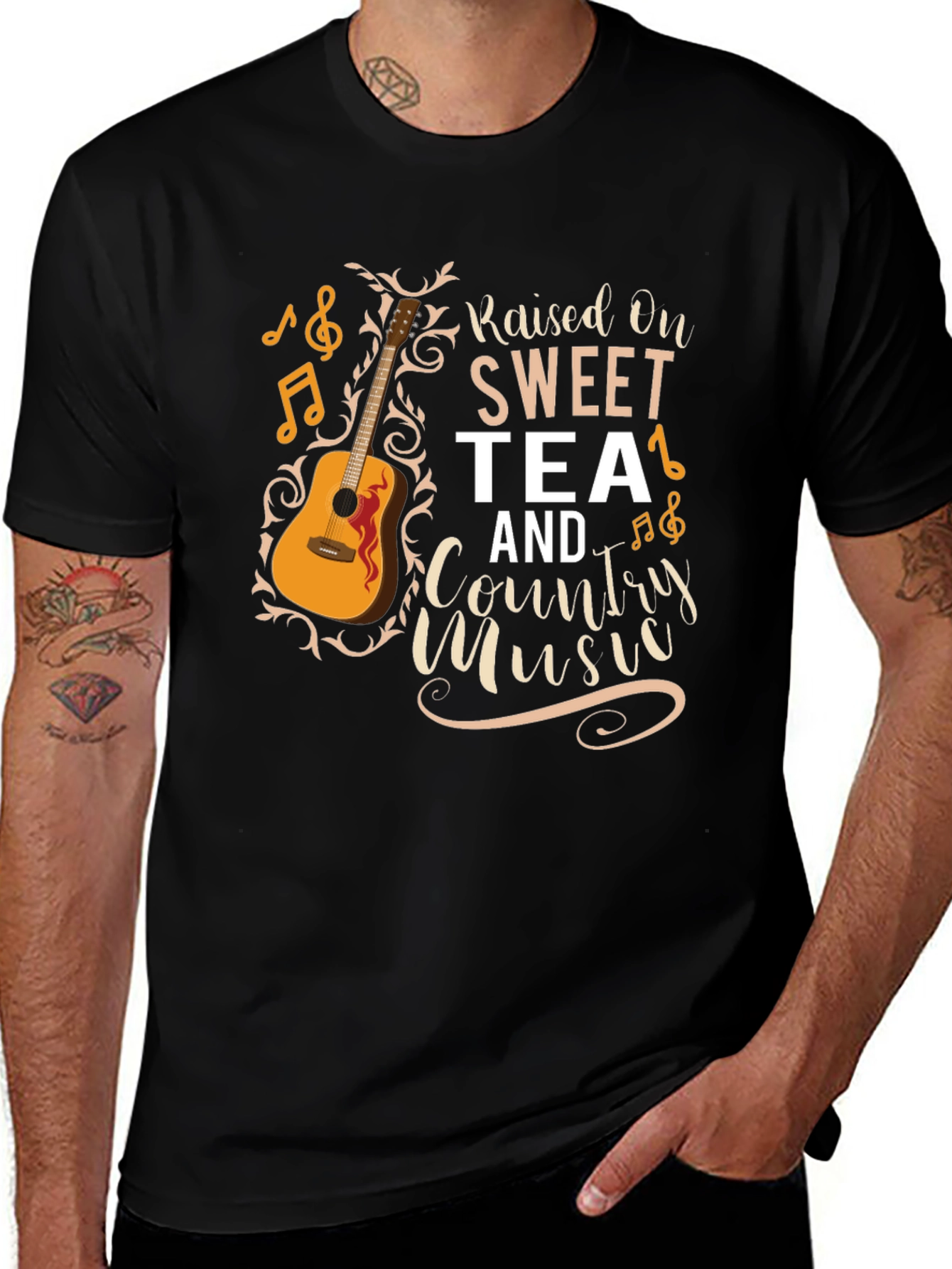 Variant 26 of Raised On Sweet Tea & Country Music Black Graphic T-Shirt