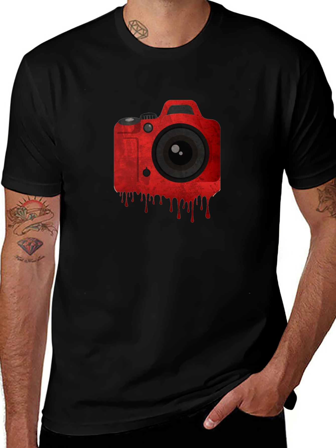 Black Red Camera Graphic Black T-Shirt main image