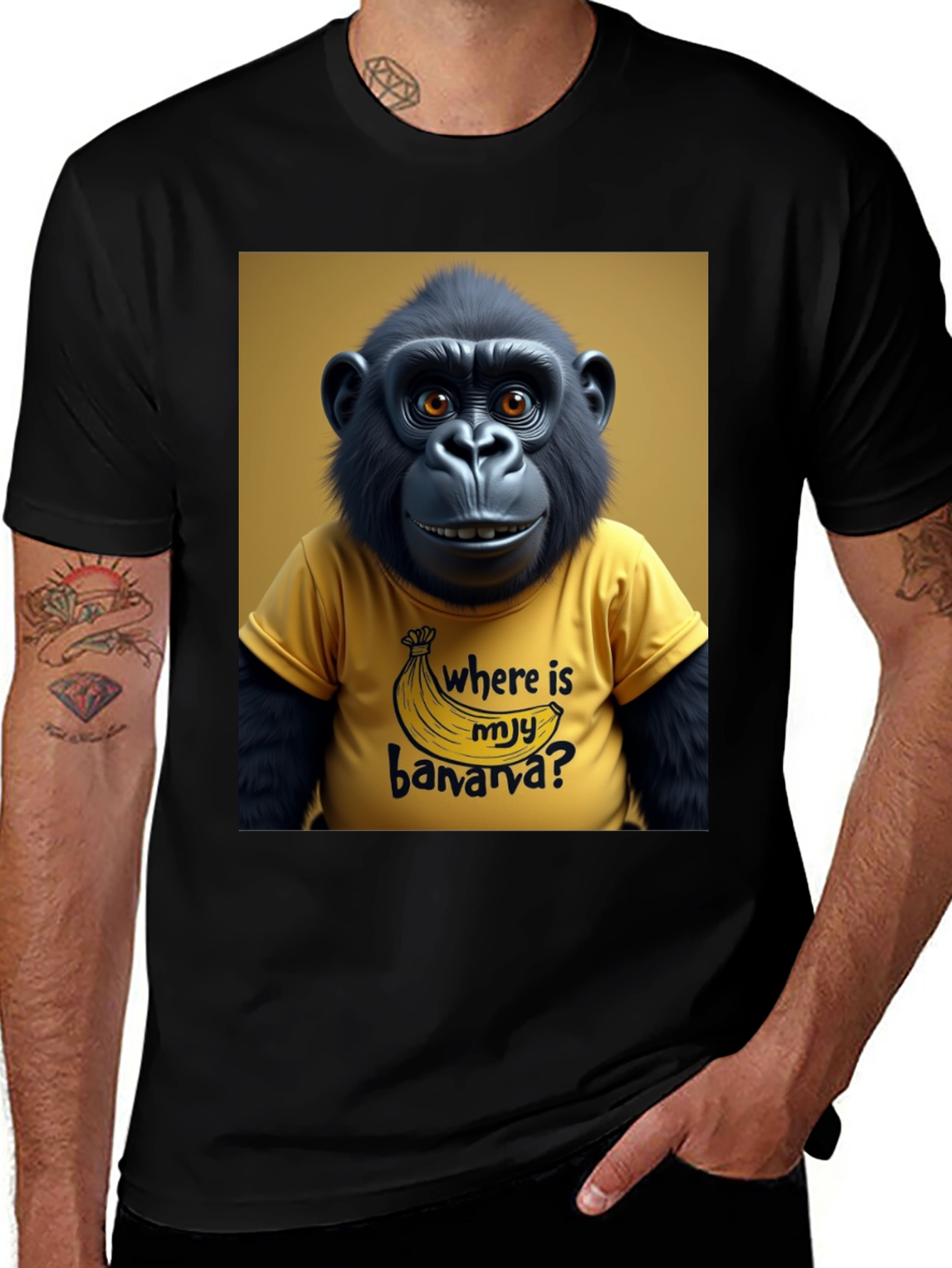 Variant 19 of Funny Gorilla T-Shirt - "Where is my banana?" Design