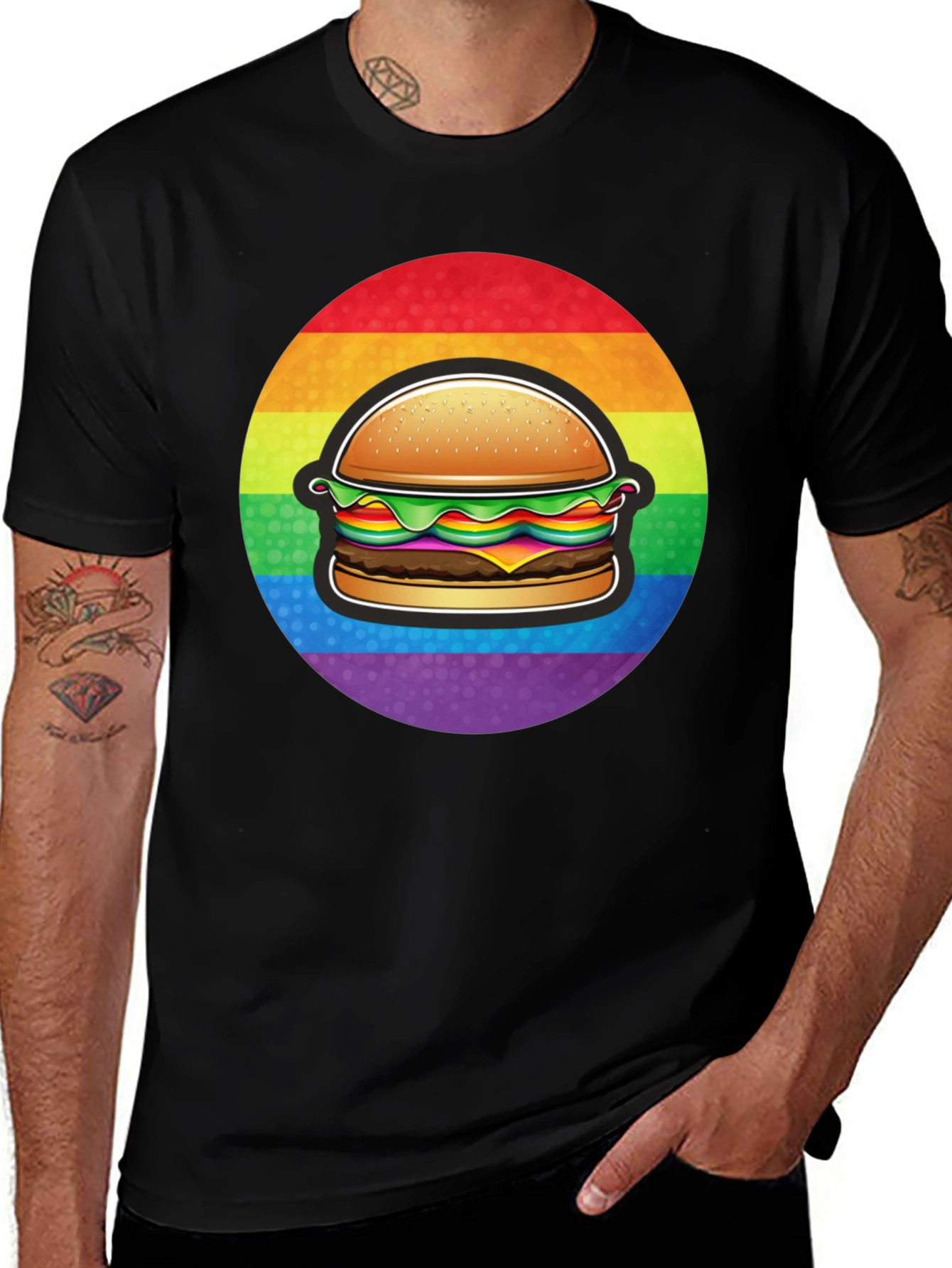 Variant 14 of Rainbow Burger Graphic Tee - Pride Apparel