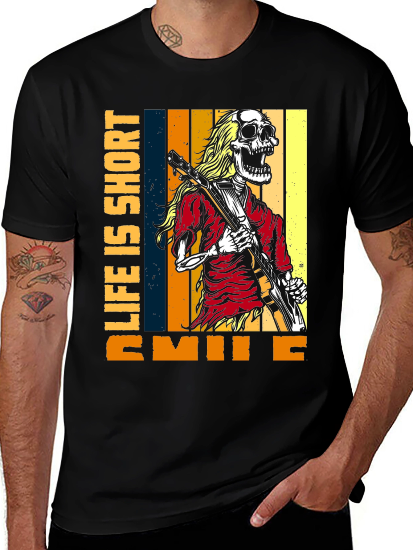 Variant 21 of Life is Short, Smile Skeleton Guitar T-Shirt