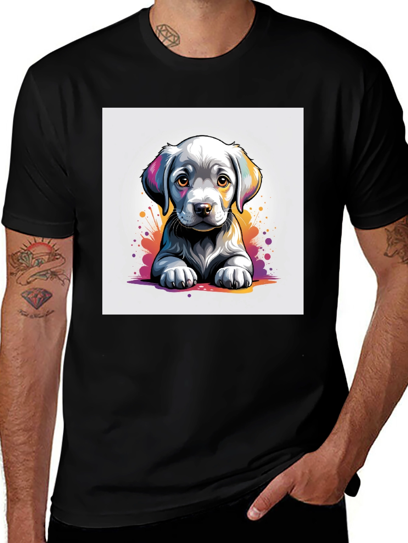 Variant 20 of Dog Graphic Tee - Black Cotton T-Shirt