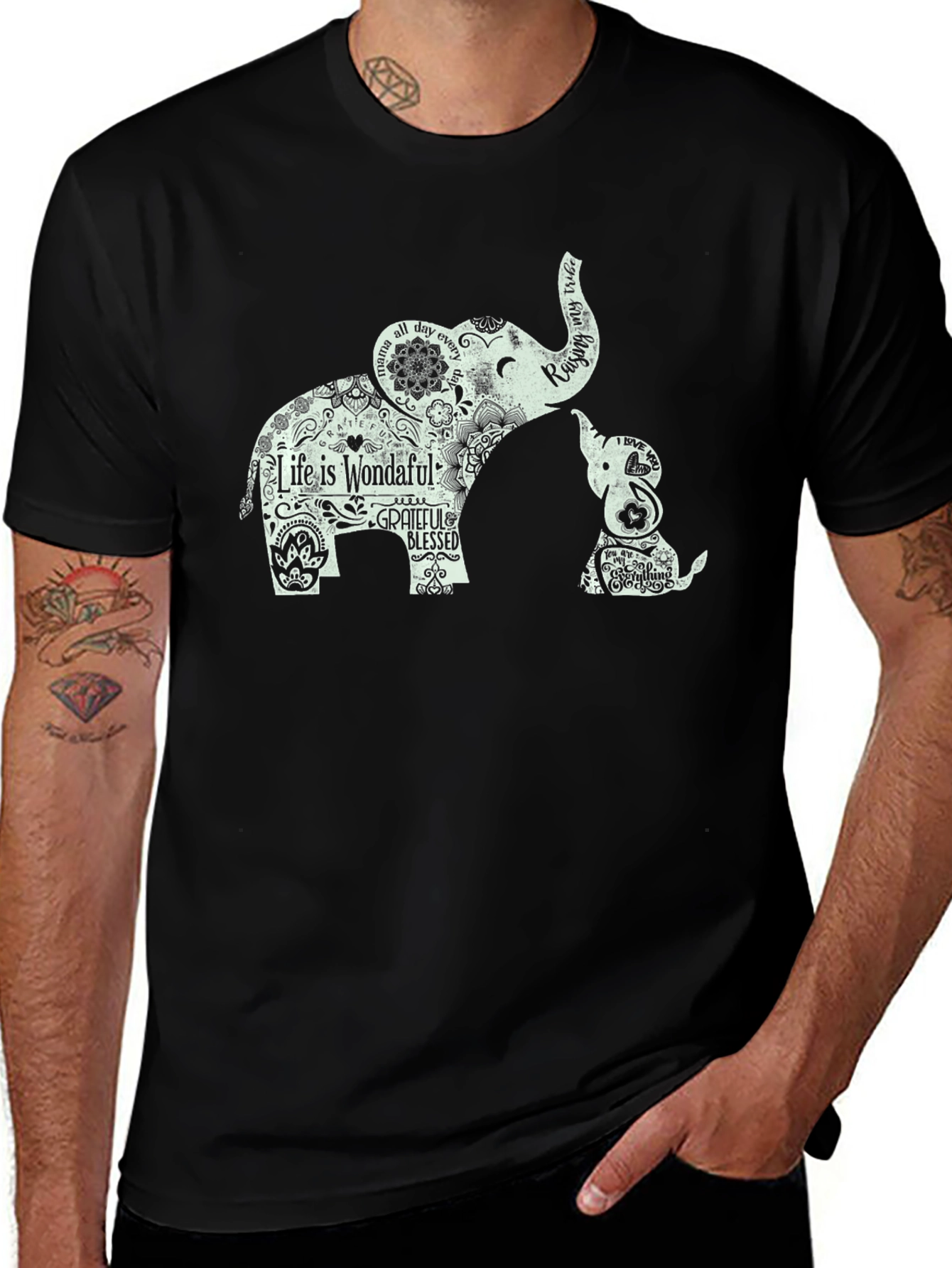 Variant 5 of Elephant Mom & Baby Graphic Tee - "Life is Wonderful"