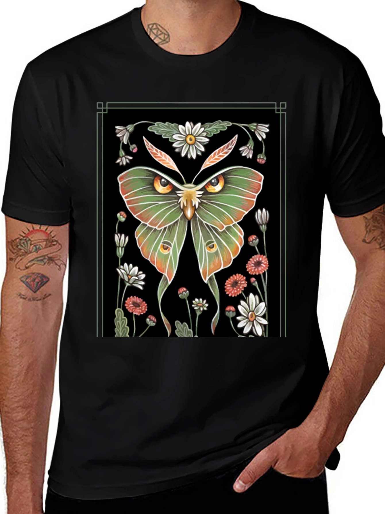 Moth & Flowers Graphic T-Shirt