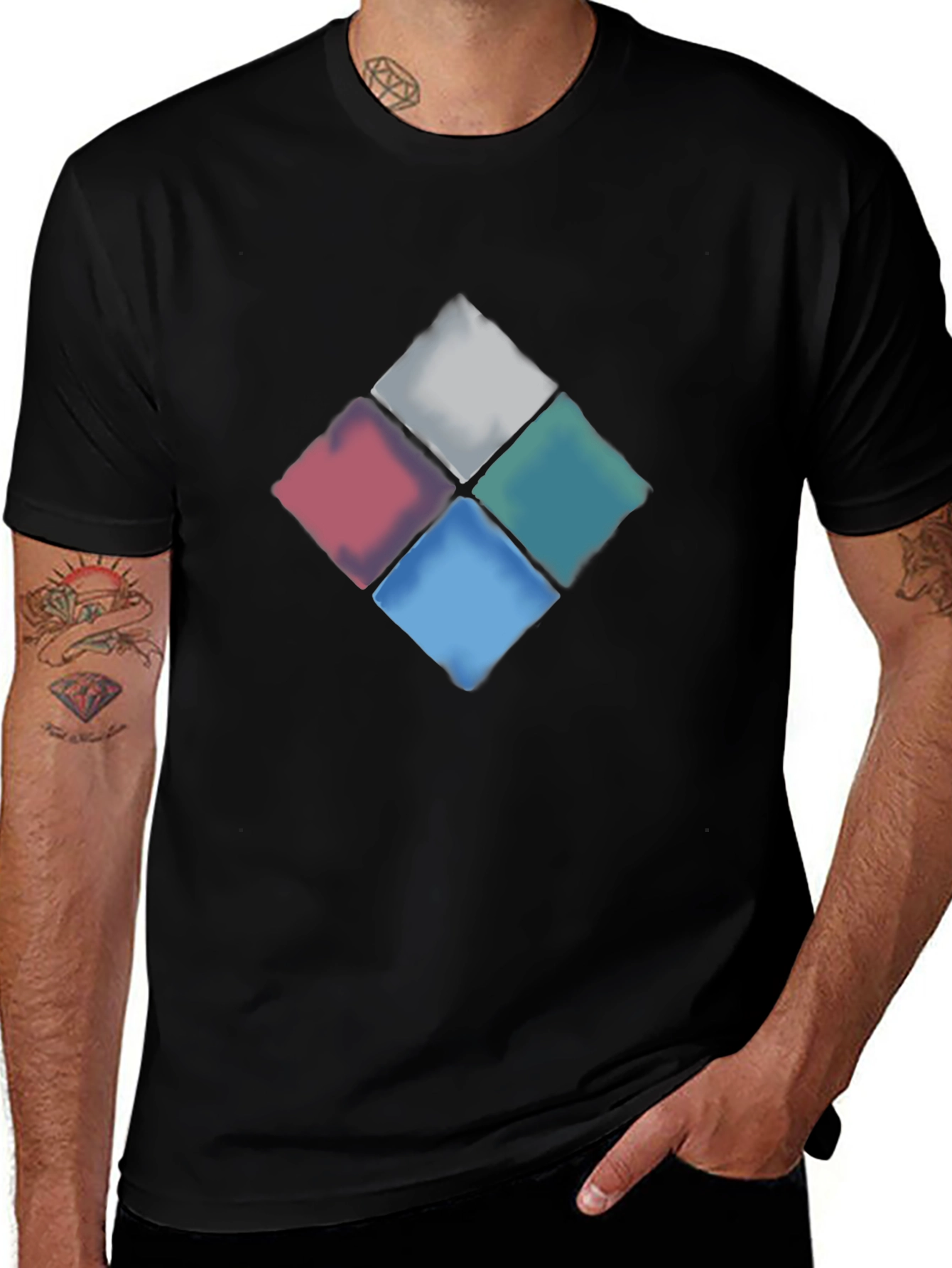Variant 11 of Colorful Diamond Pattern Black T-Shirt