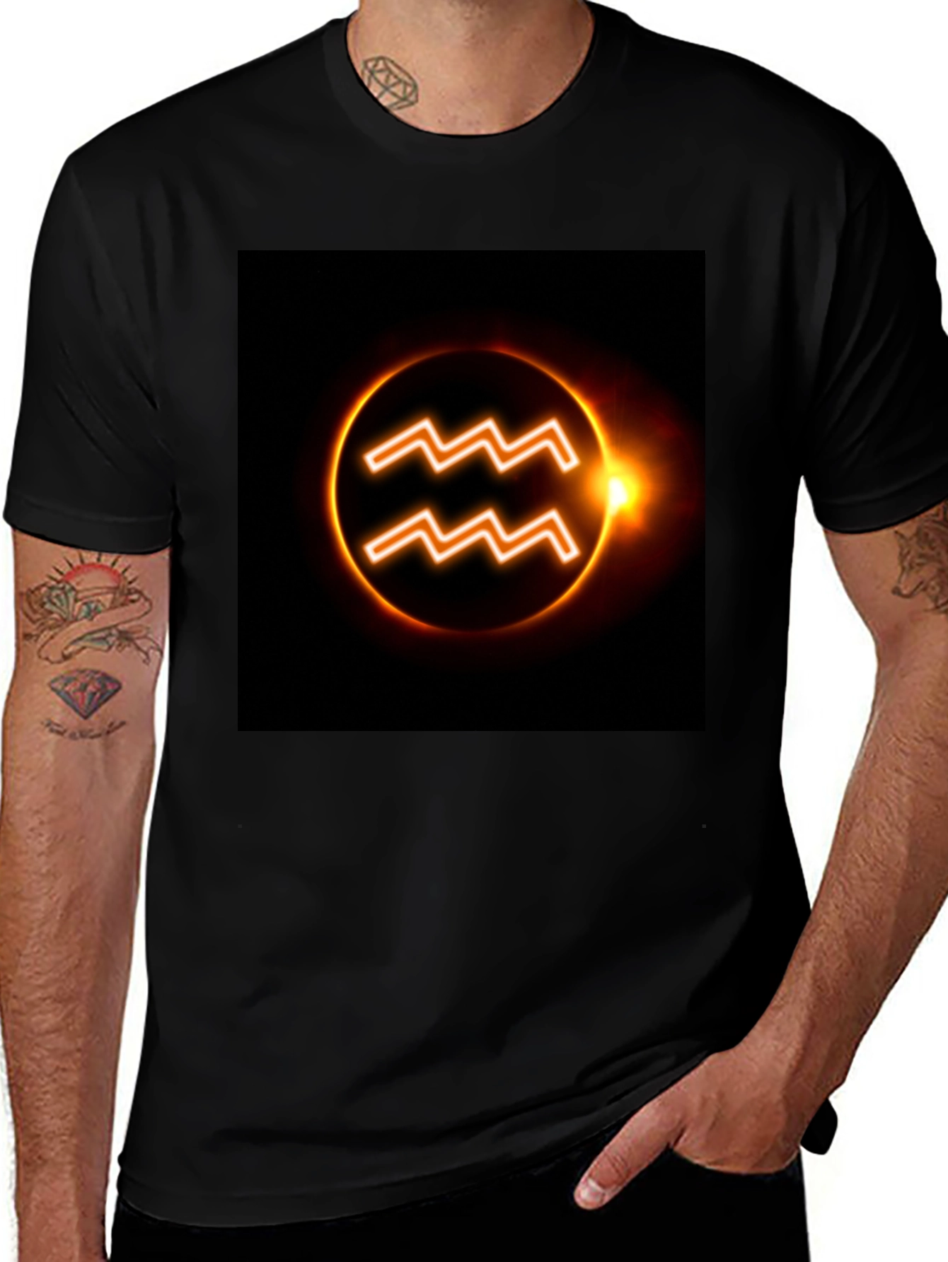 Variant 15 of Aquarius Zodiac Sign Eclipse Graphic Tee - Black