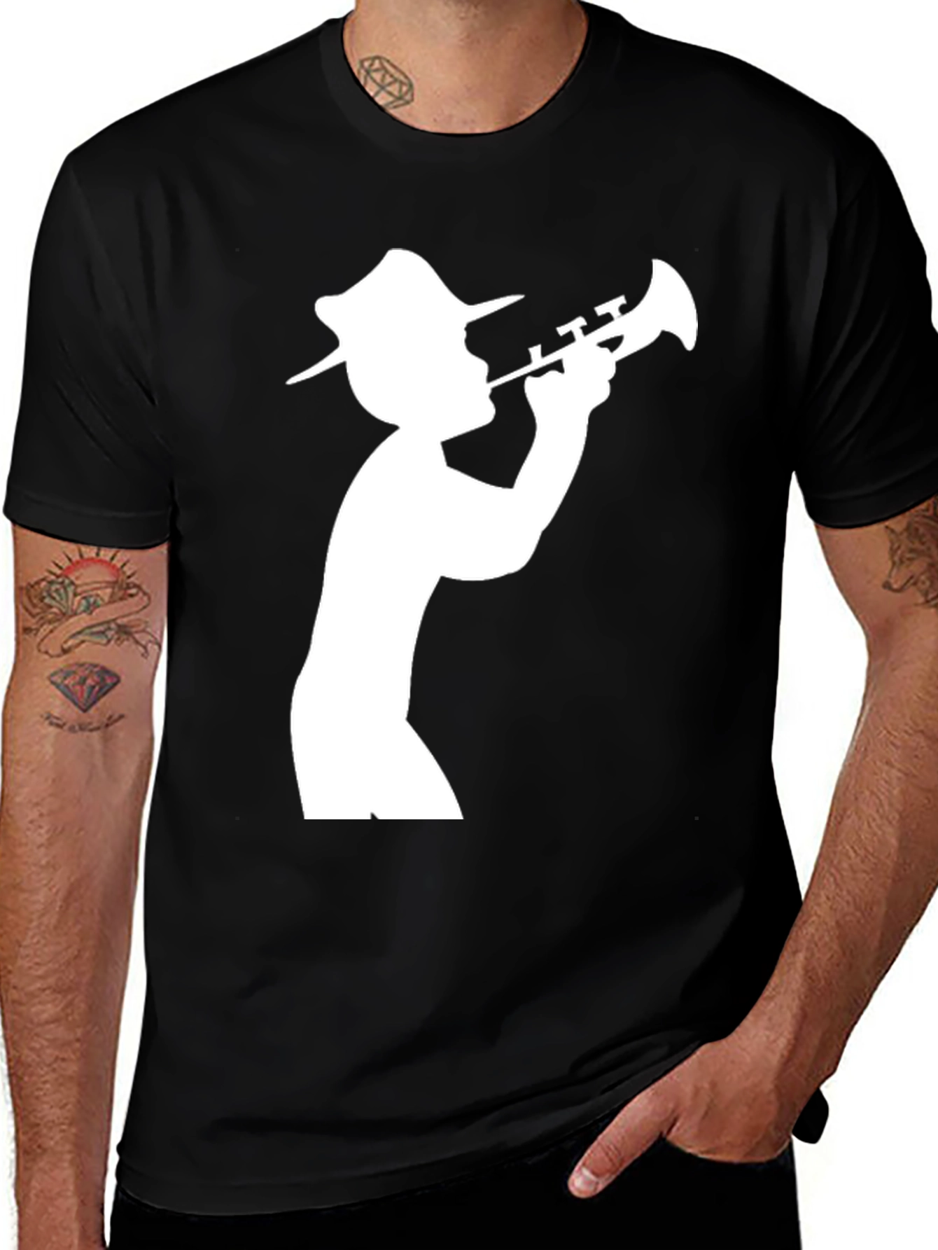 Cool Jazz Trumpet Player Graphic Black T-Shirt