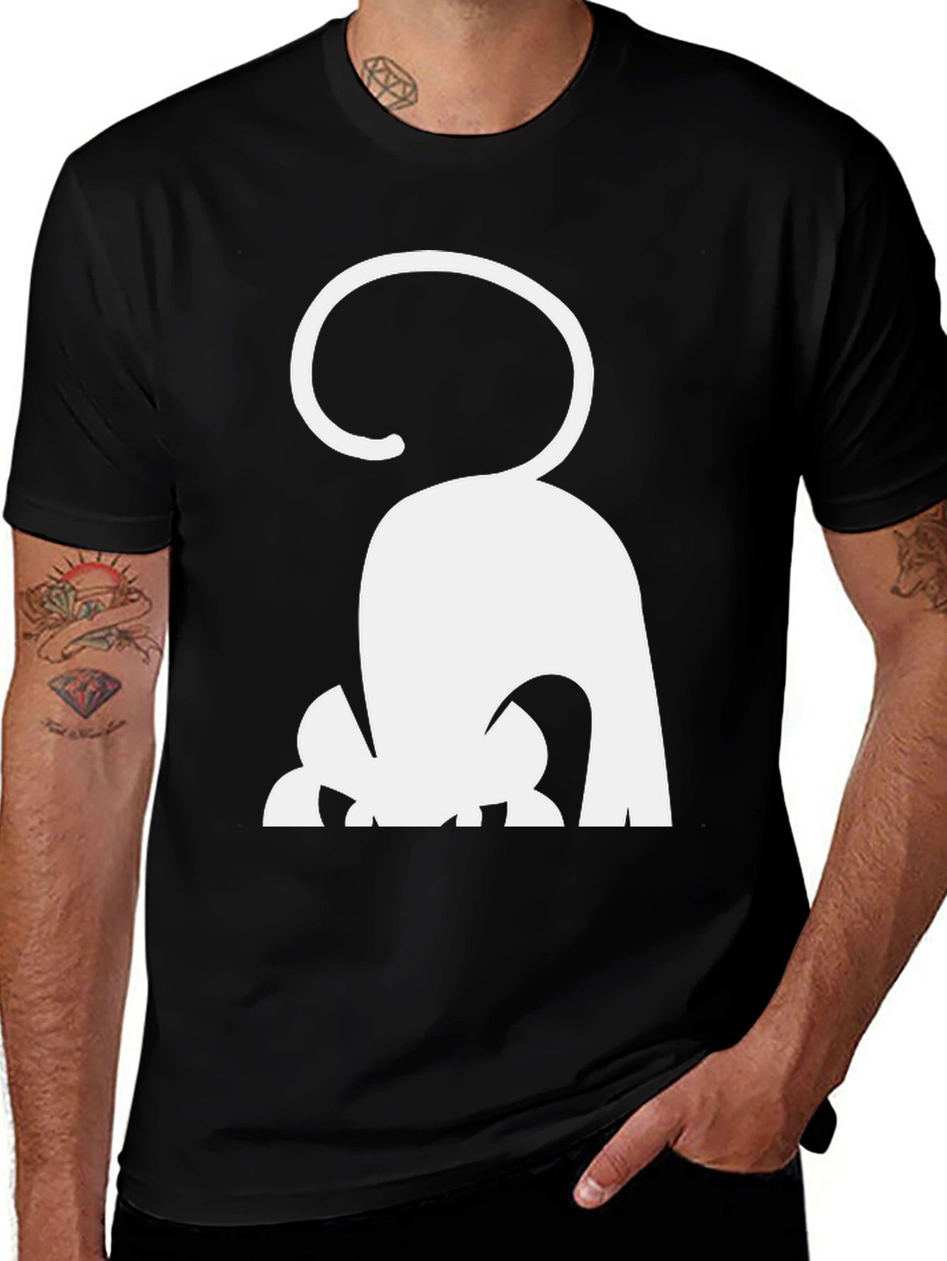 Variant 7 of Cat Butt Silhouette Graphic Tee - Black Cotton Blend