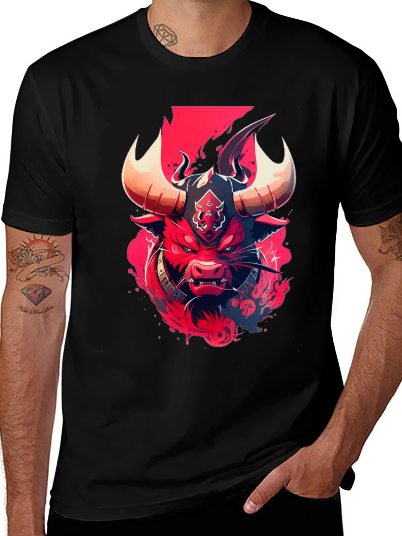 Variant 23 of Fiery Bull Graphic Tee - Bold, Edgy Design
