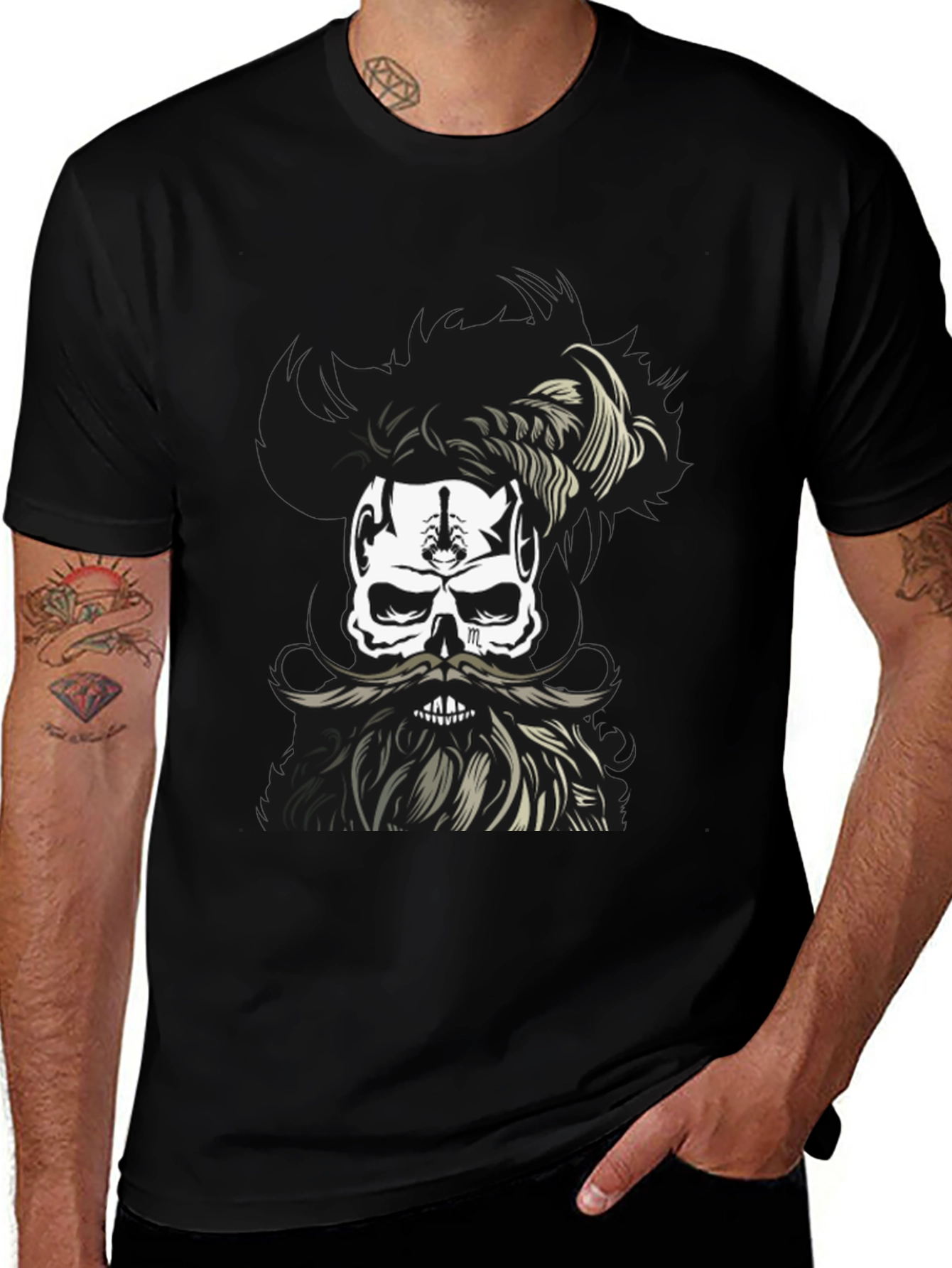 Variant 19 of Skull with Beard Graphic T-Shirt - Unique Design