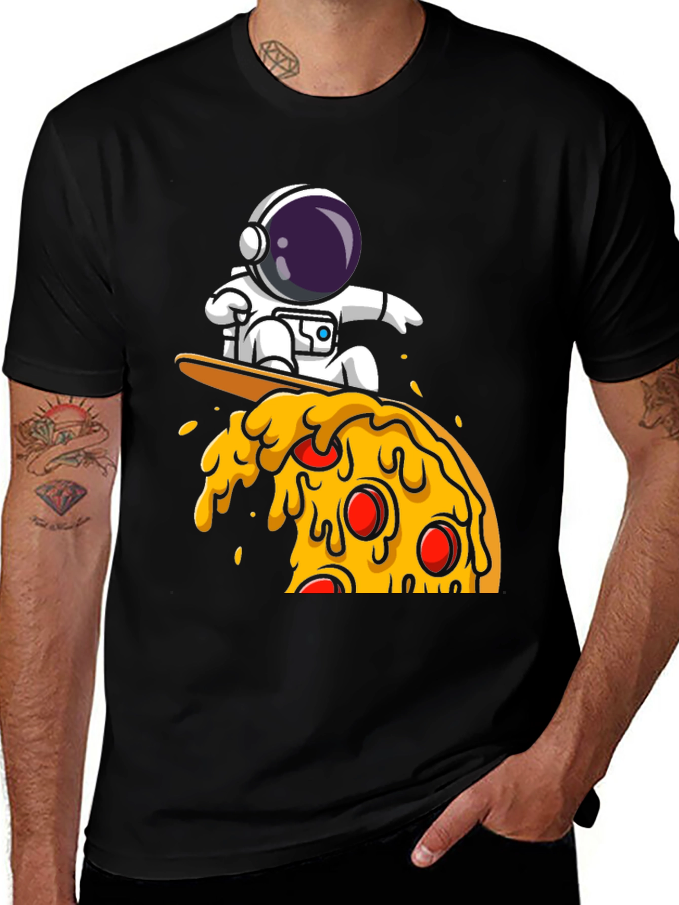 Variant 11 of Astronaut Pizza Surfing Graphic Tee