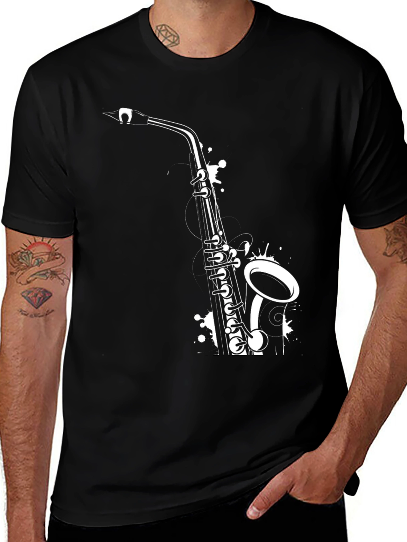 Variant 28 of Saxophone Graphic Tee - Black Cotton T-Shirt