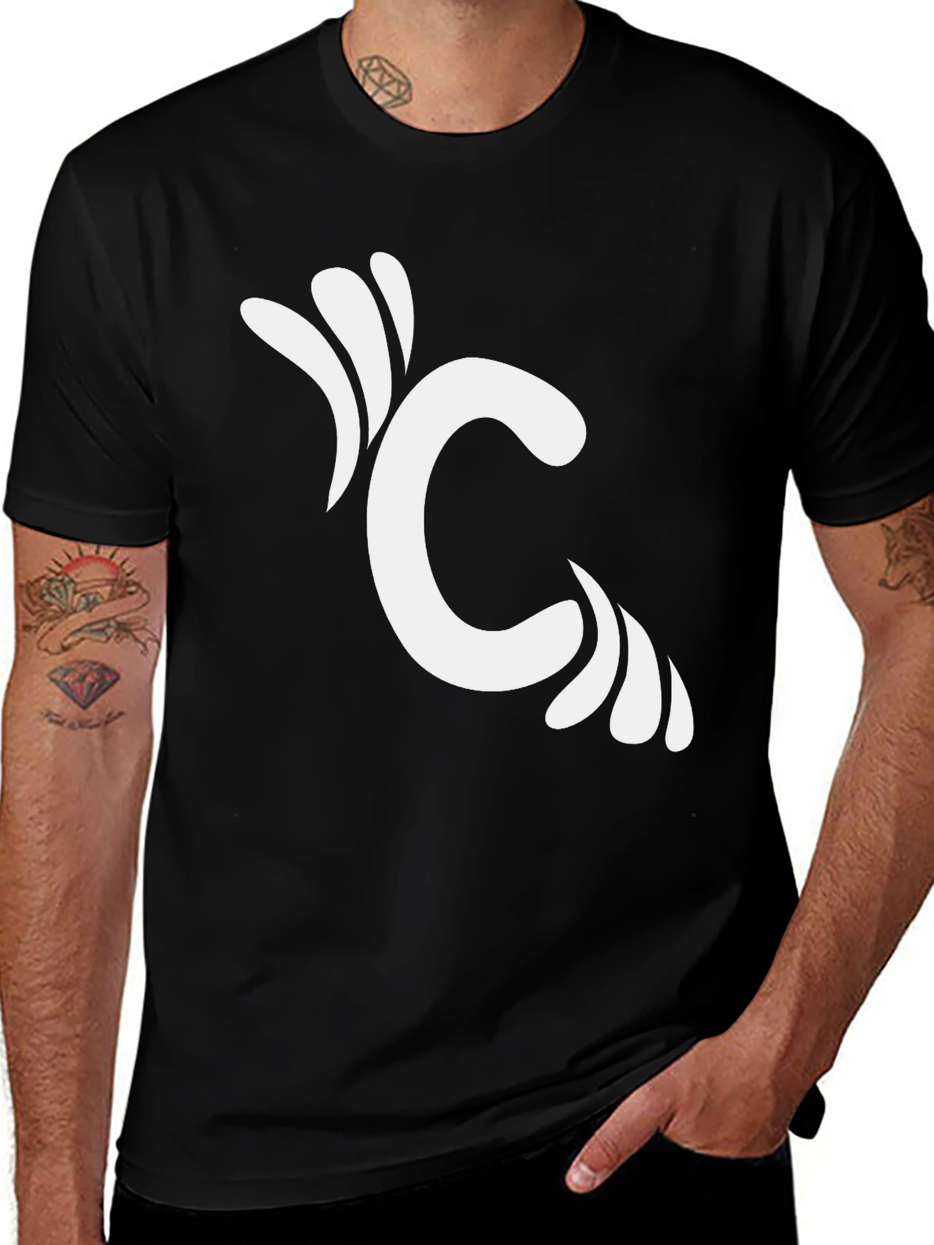 Variant 12 of Black T-Shirt with Initial C Graphic Design