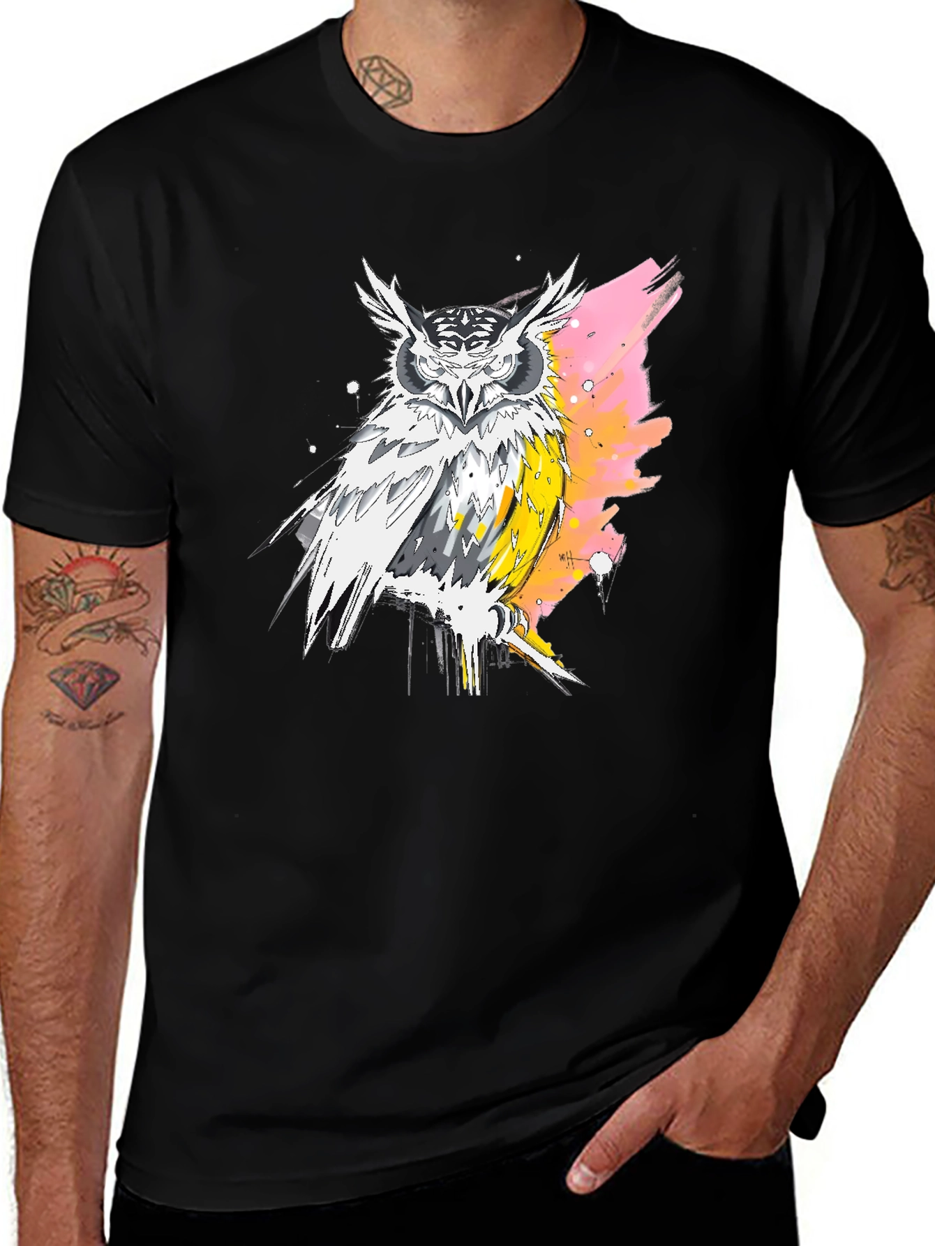 Variant 14 of Owl Graphic Print Black T-Shirt for Men