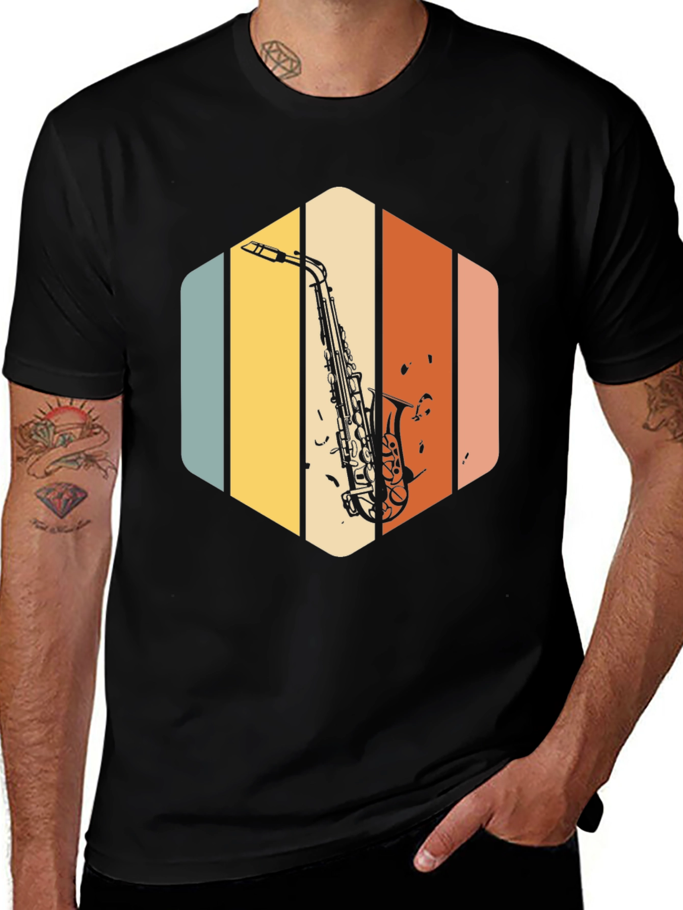 Black Retro Saxophone T-Shirt - Vintage Style Music Tee main image