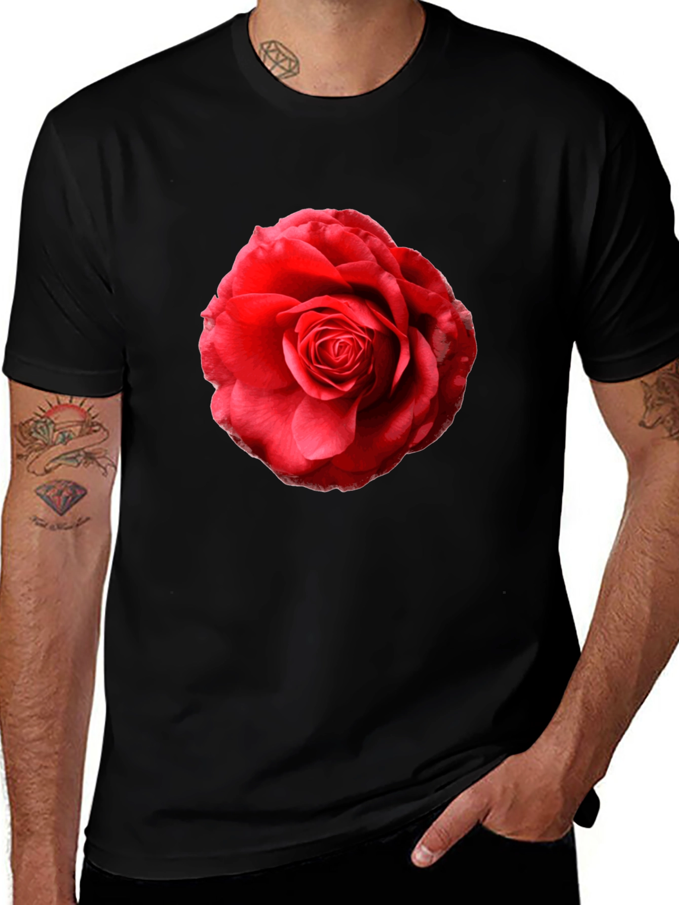 Variant 27 of Red Rose Graphic Tee - Men's Black T-Shirt