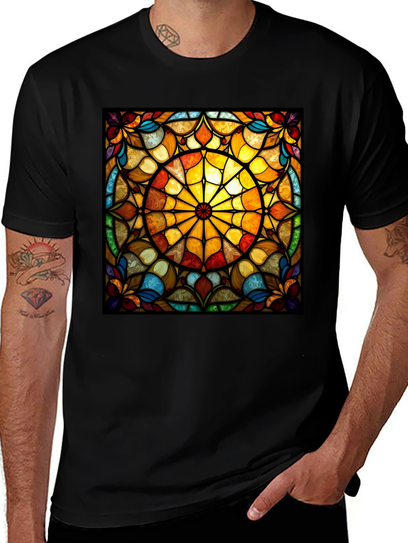 Variant 24 of Stained Glass Pattern Black T-Shirt