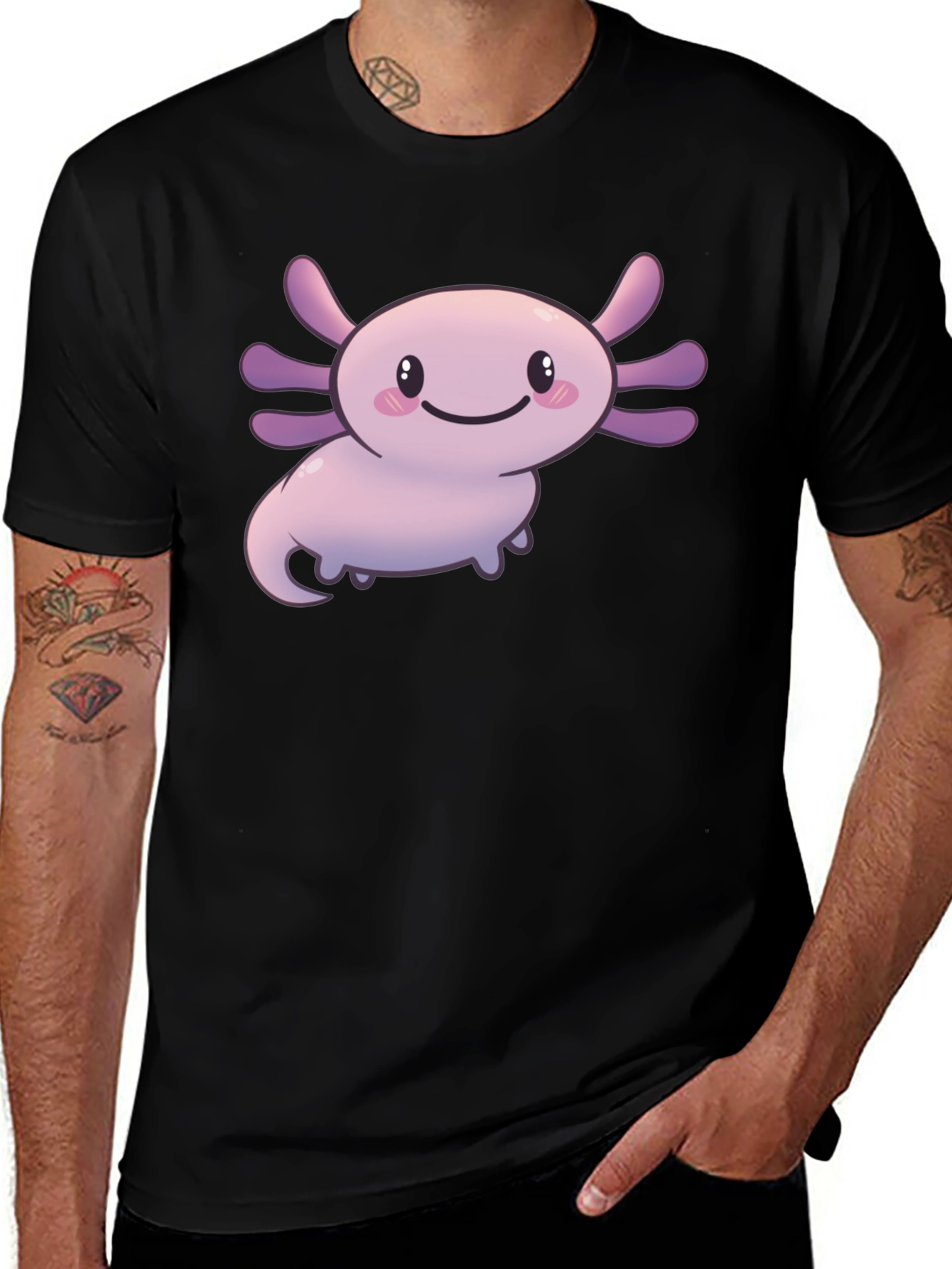 Variant 12 of Cute Axolotl Graphic Tee - Black T-Shirt