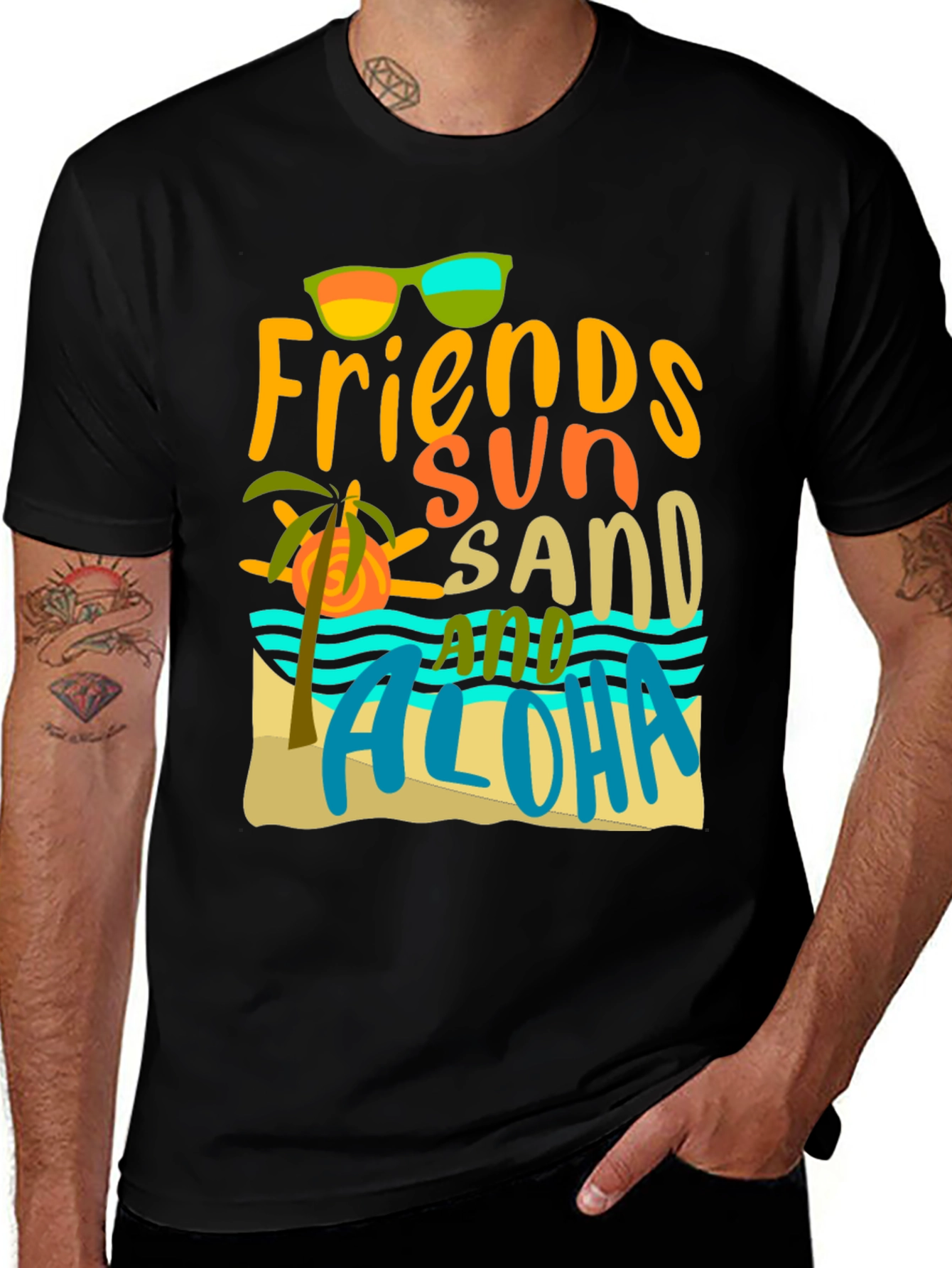 Friends Sun Sand Aloha Black T-Shirt