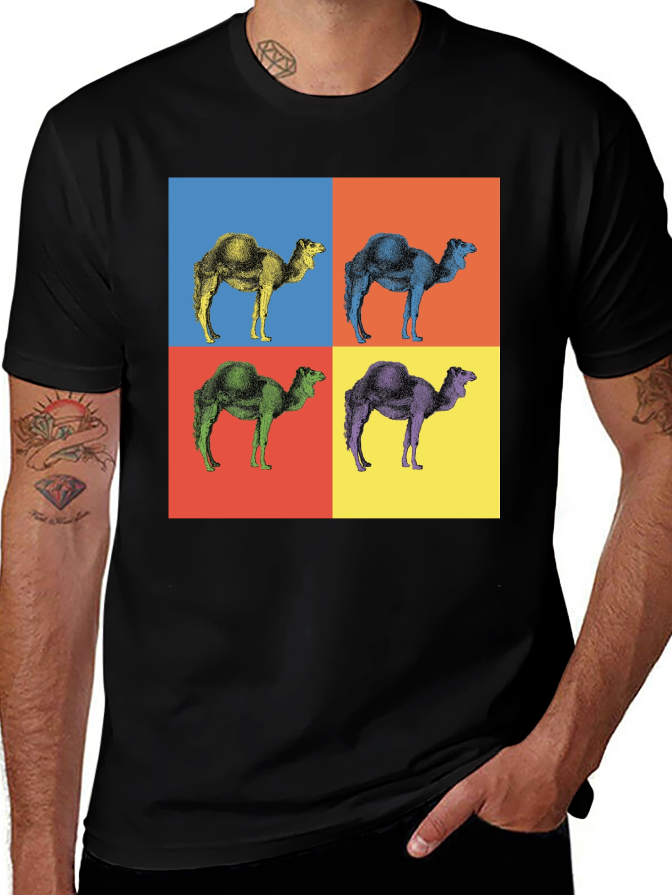 Variant 3 of Pop Art Camel Graphic Tee - Black Cotton T-Shirt