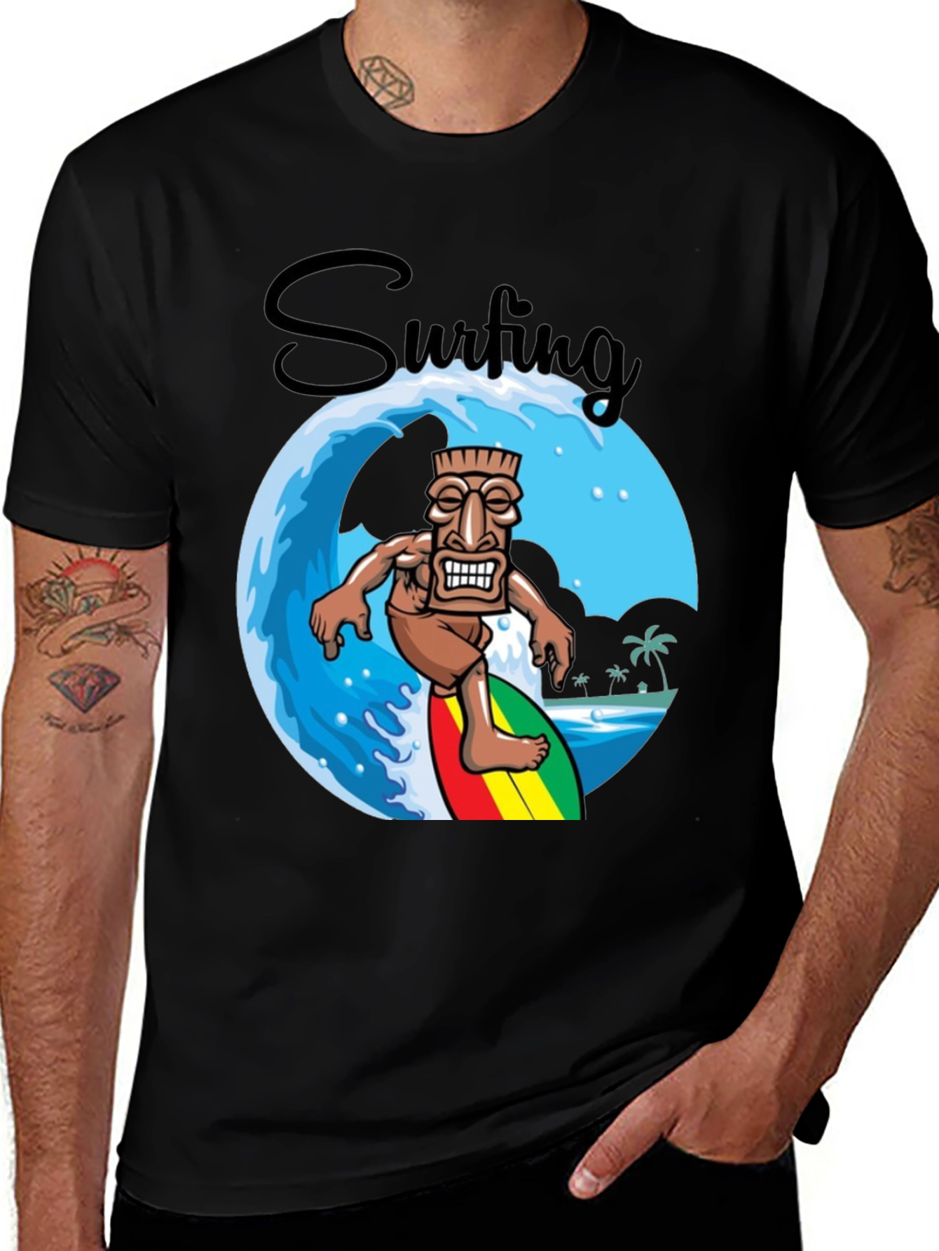 Variant 13 of Surfing Tiki Graphic T-Shirt - Tropical Summer Style