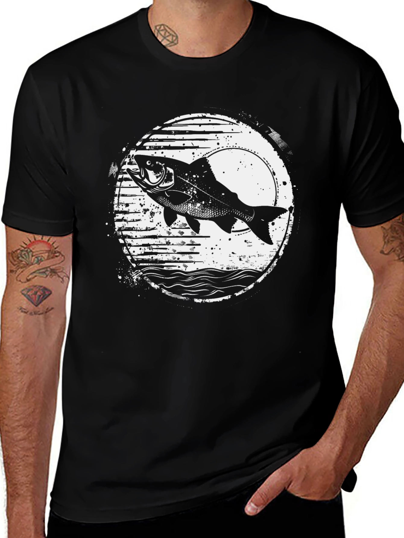 Variant 12 of Fishing Graphic Tee - Men's Black Cotton Shirt