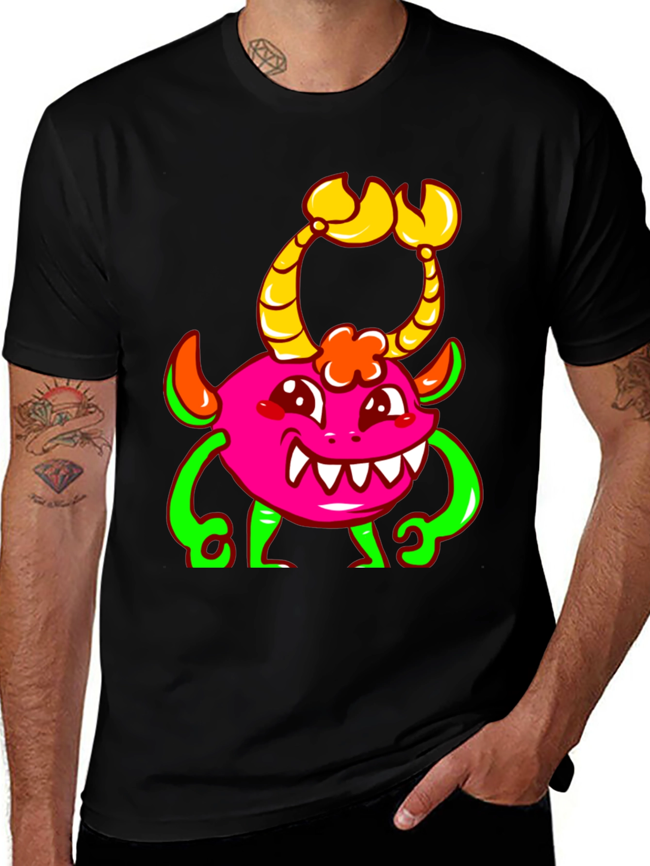 Variant 24 of Monster Cartoon Graphic Black T-Shirt