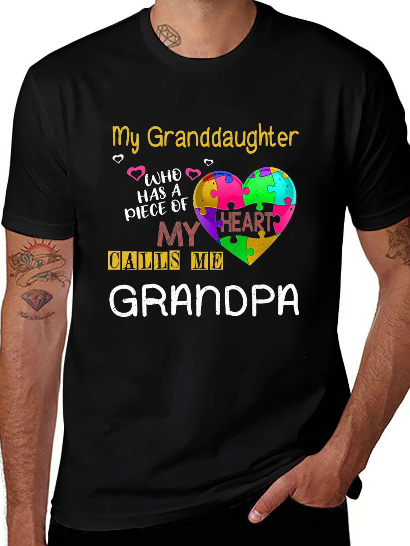 Grandpa Autism Awareness Puzzle Heart T-Shirt