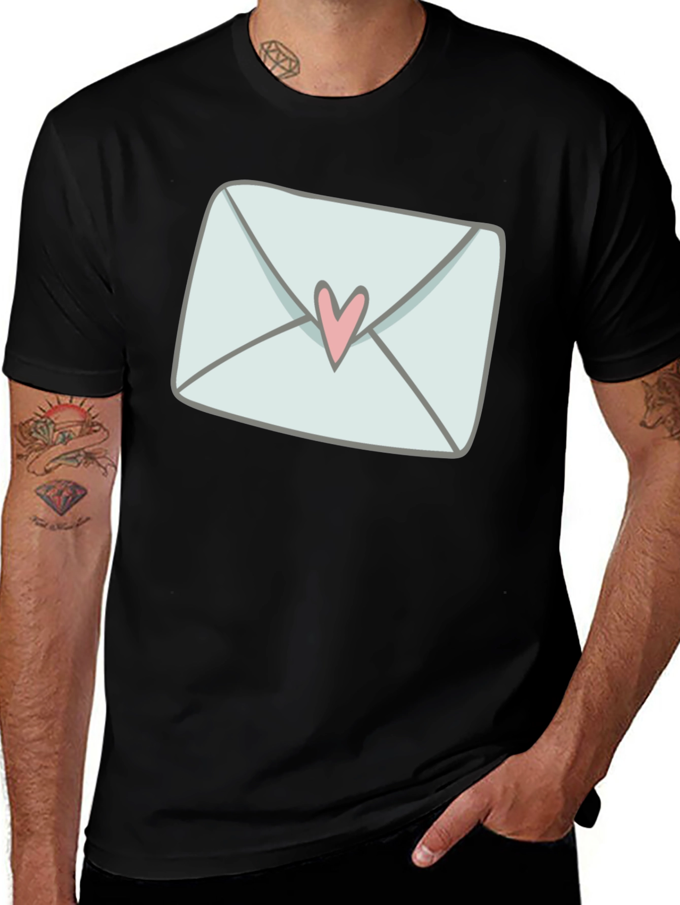 Variant 30 of Cute Envelope with Heart Graphic Tee - Black