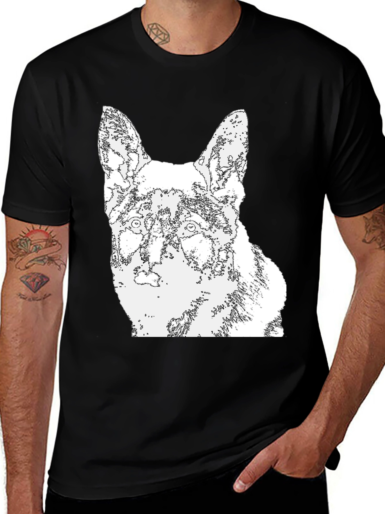 Variant 3 of Dog Outline Graphic T-Shirt - Black