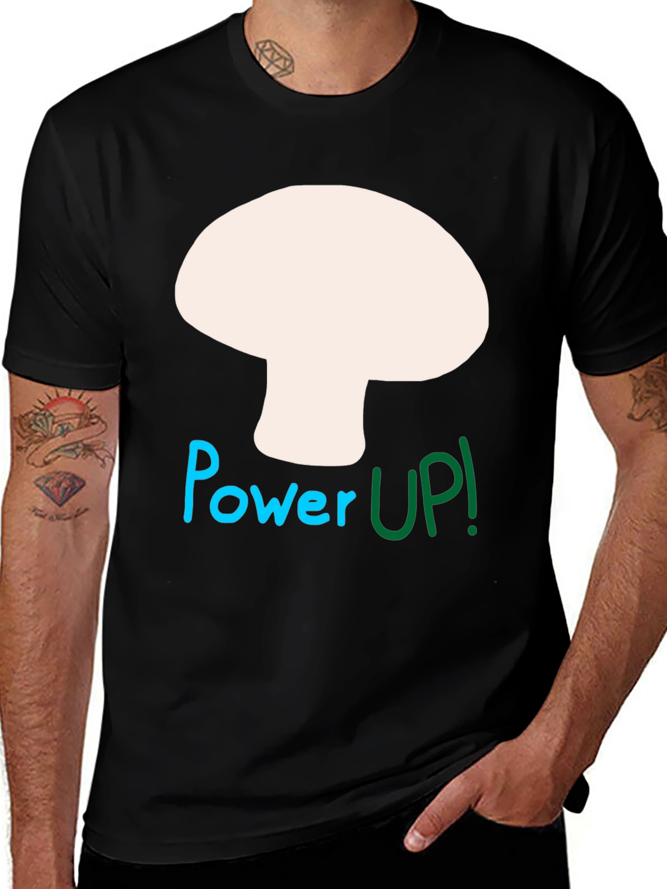 Power Up Mushroom Graphic Tee - Black Cotton Blend