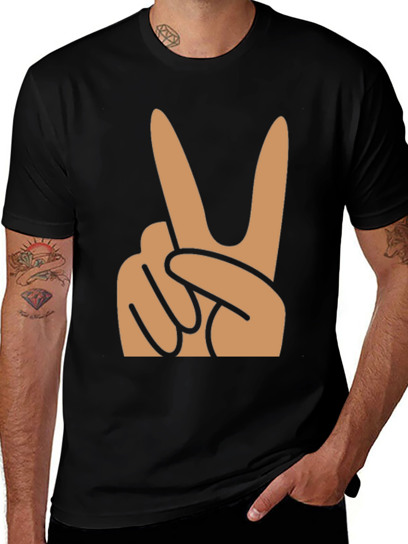 Variant 4 of Peace Sign Graphic T-Shirt - Casual Black Tee