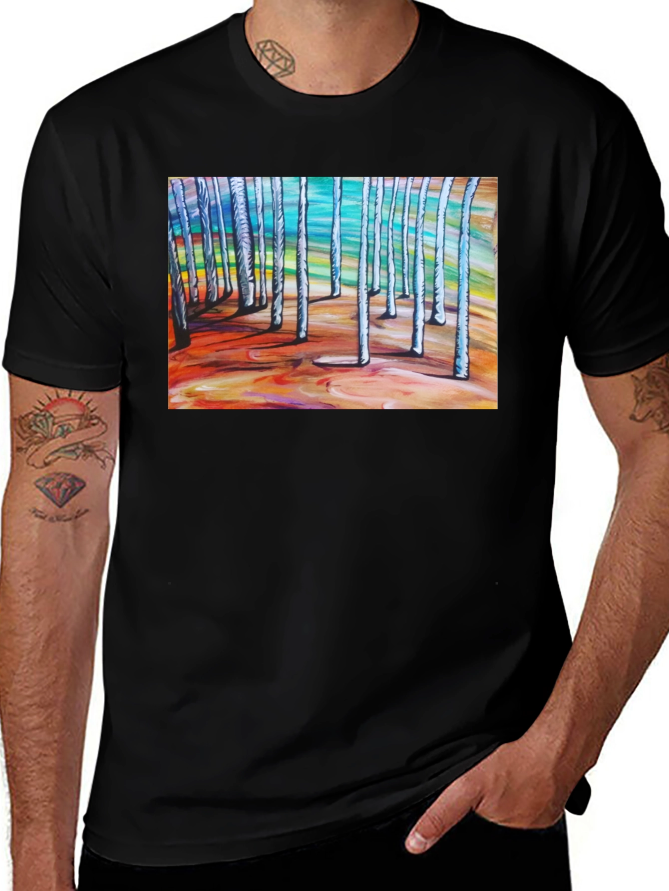 Variant 21 of Abstract Forest Graphic Tee - Black Cotton T-Shirt