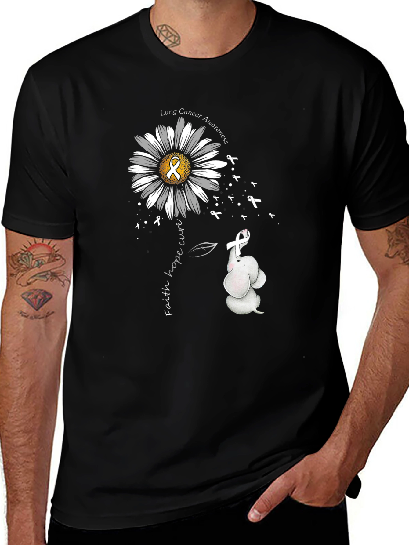 Lung Cancer Awareness T-Shirt - Daisy & Elephant Design