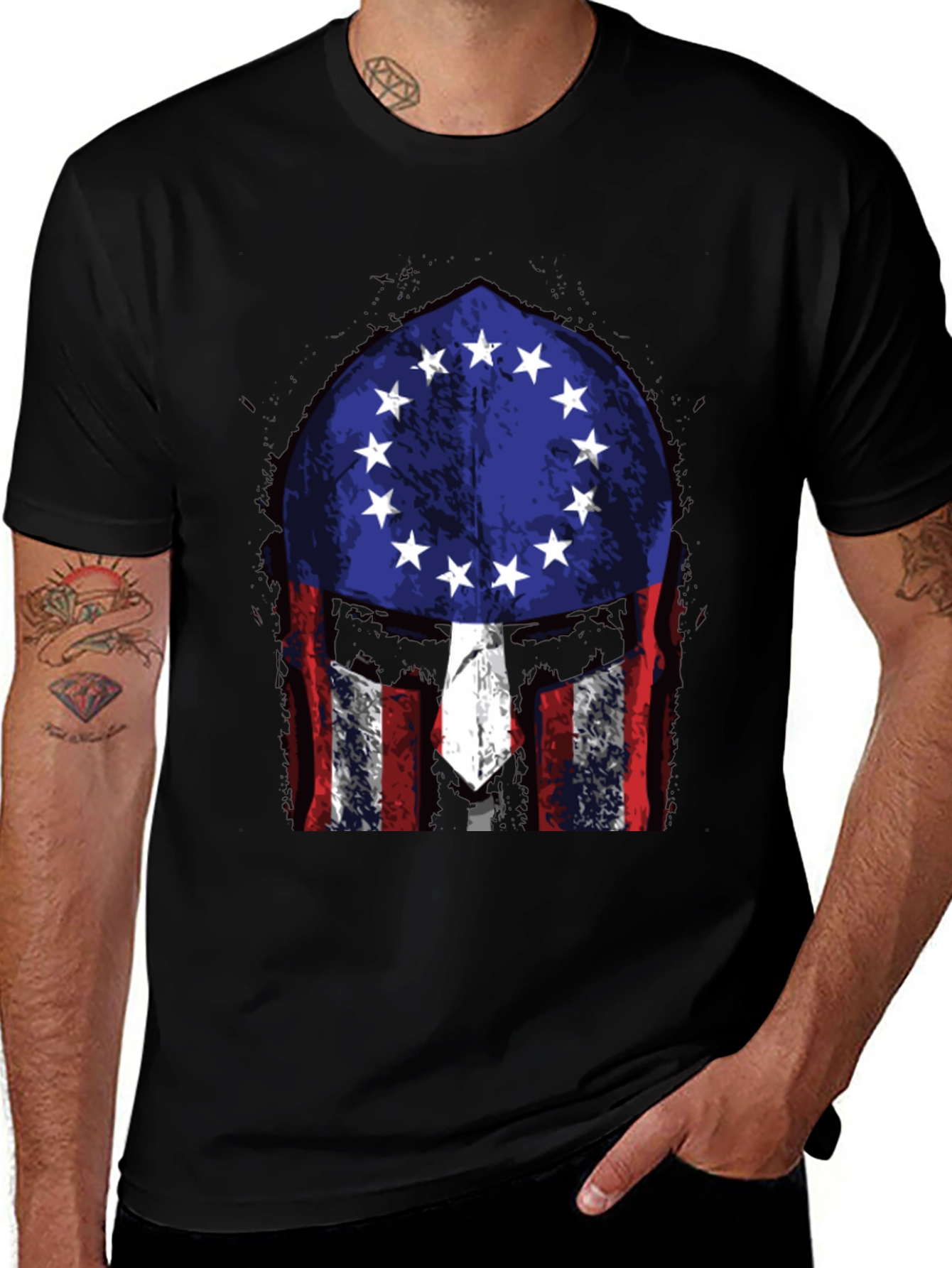 Variant 28 of Patriotic Spartan Helmet Graphic T-Shirt