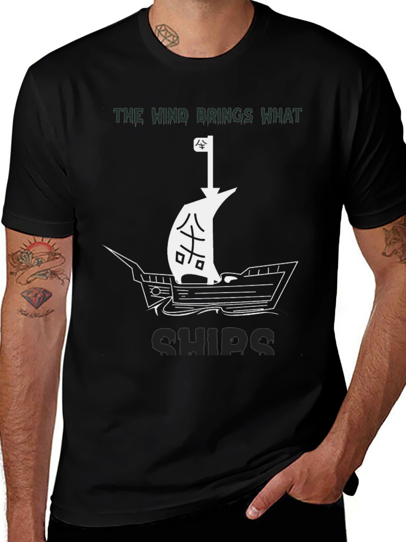 Variant 7 of The Wind Brings Ships Black Graphic Tee