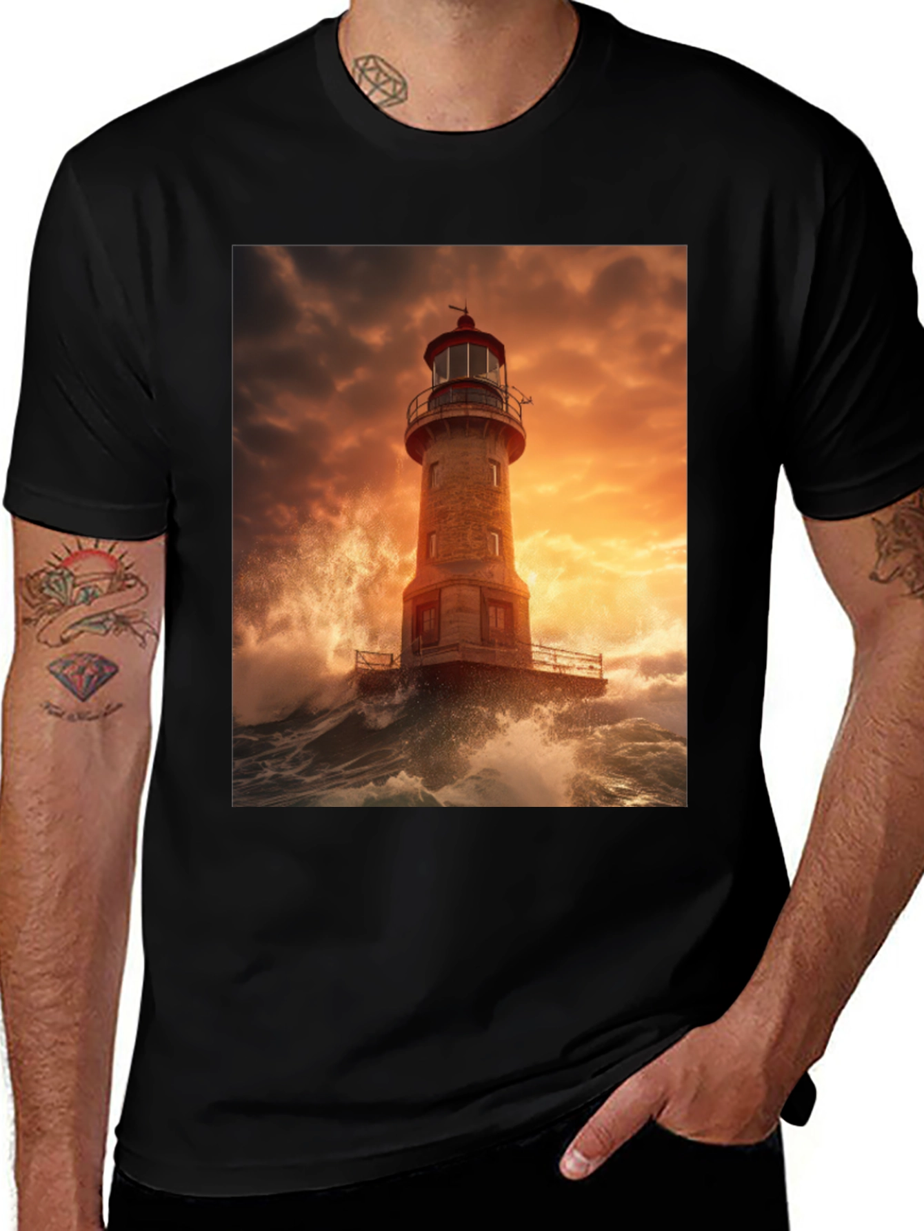 Variant 7 of Lighthouse Storm Graphic Tee - Coastal Design