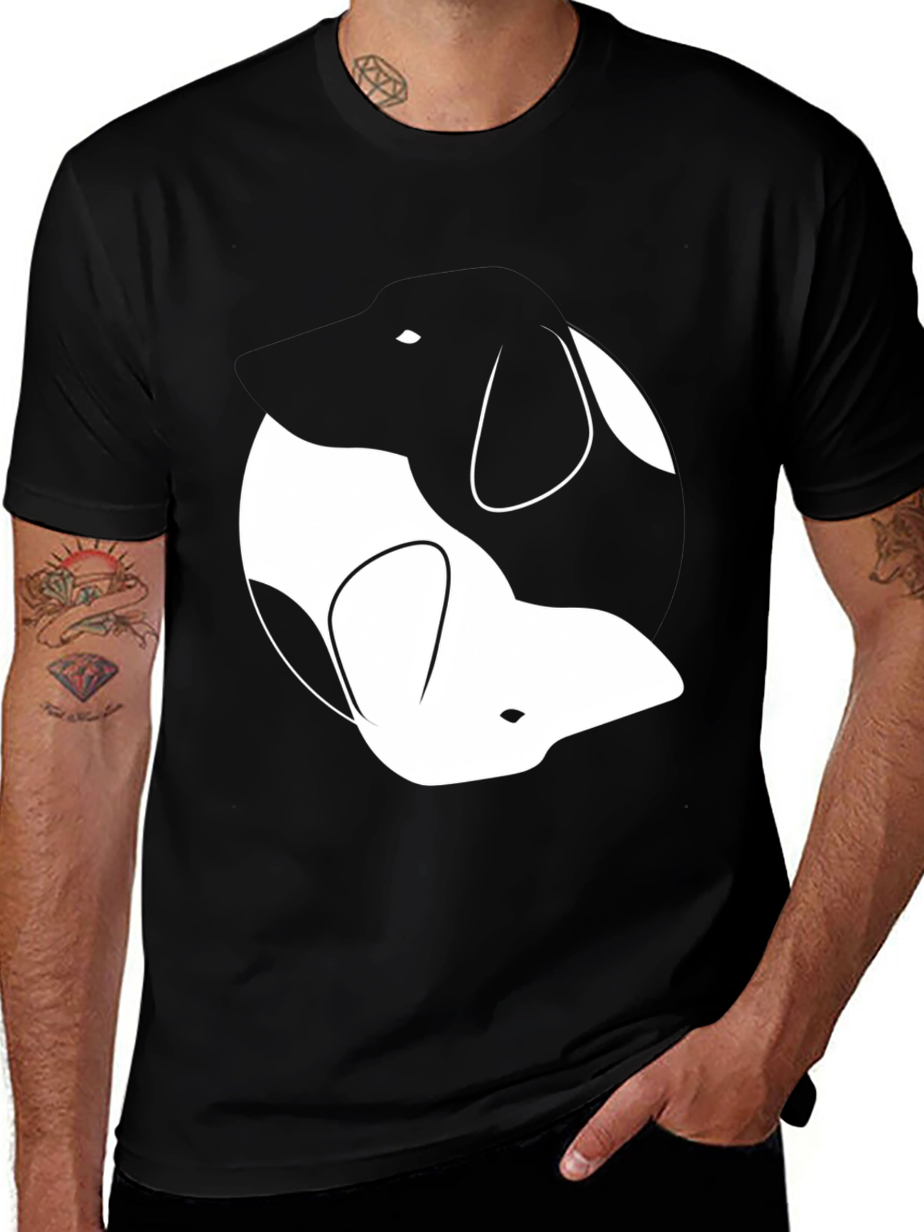Variant 14 of Yin Yang Dogs Graphic Tee - Classic Black Cotton T-Shirt
